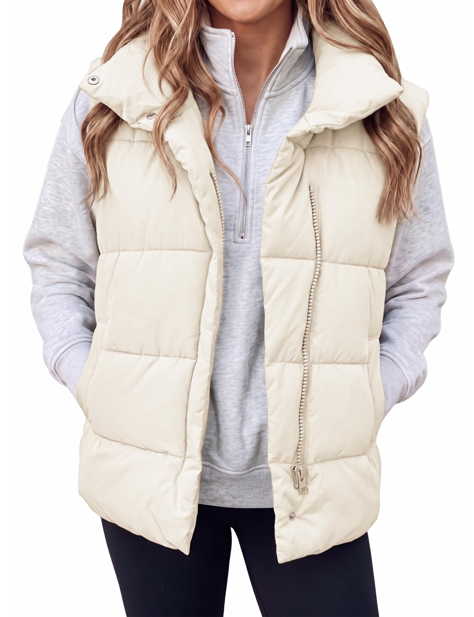 The schedule said casual; Jacket heard camera-ready — Himosyber Womens Puffer Vest Oversized Sleeveless Quilted Jackets