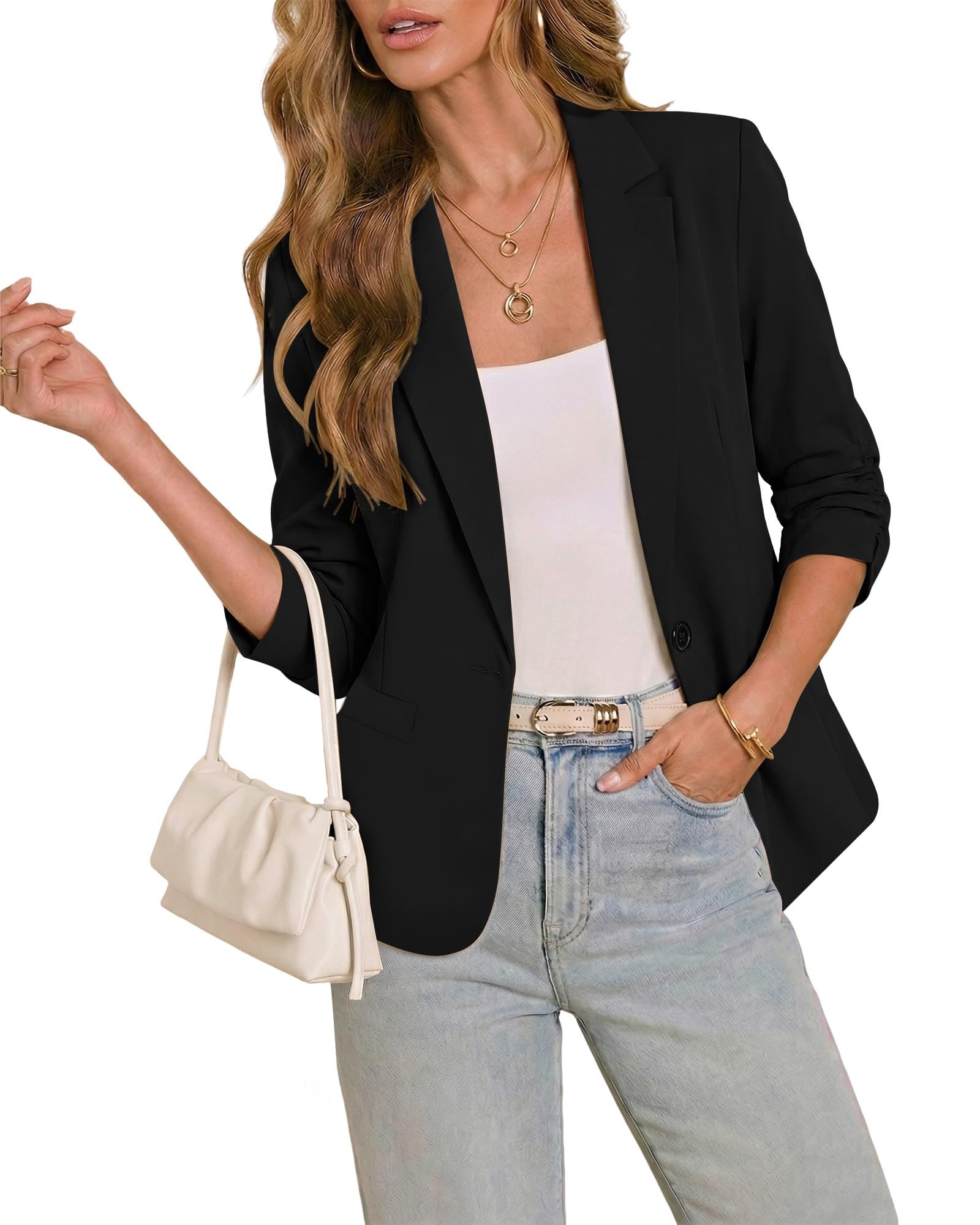 Wide legs, short sleeves, no committee — Lookbook Store LookbookStore 3/4 Sleeve Blazers for Women Business Casual Fitted Jackets