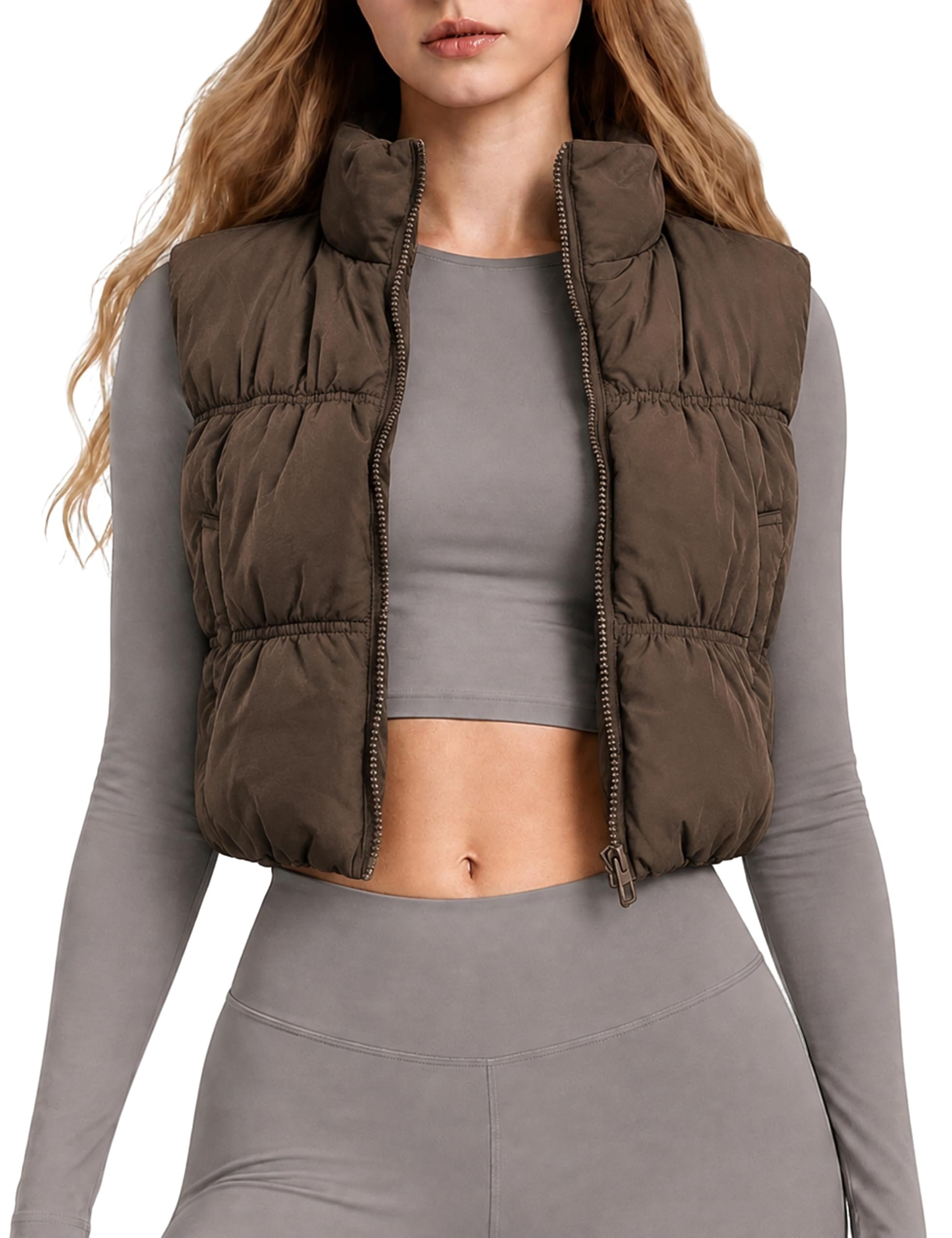Building today's look from Cropped Jacket outward — Fiona Jolin Women's Cropped Puffer Vests Padded Coats