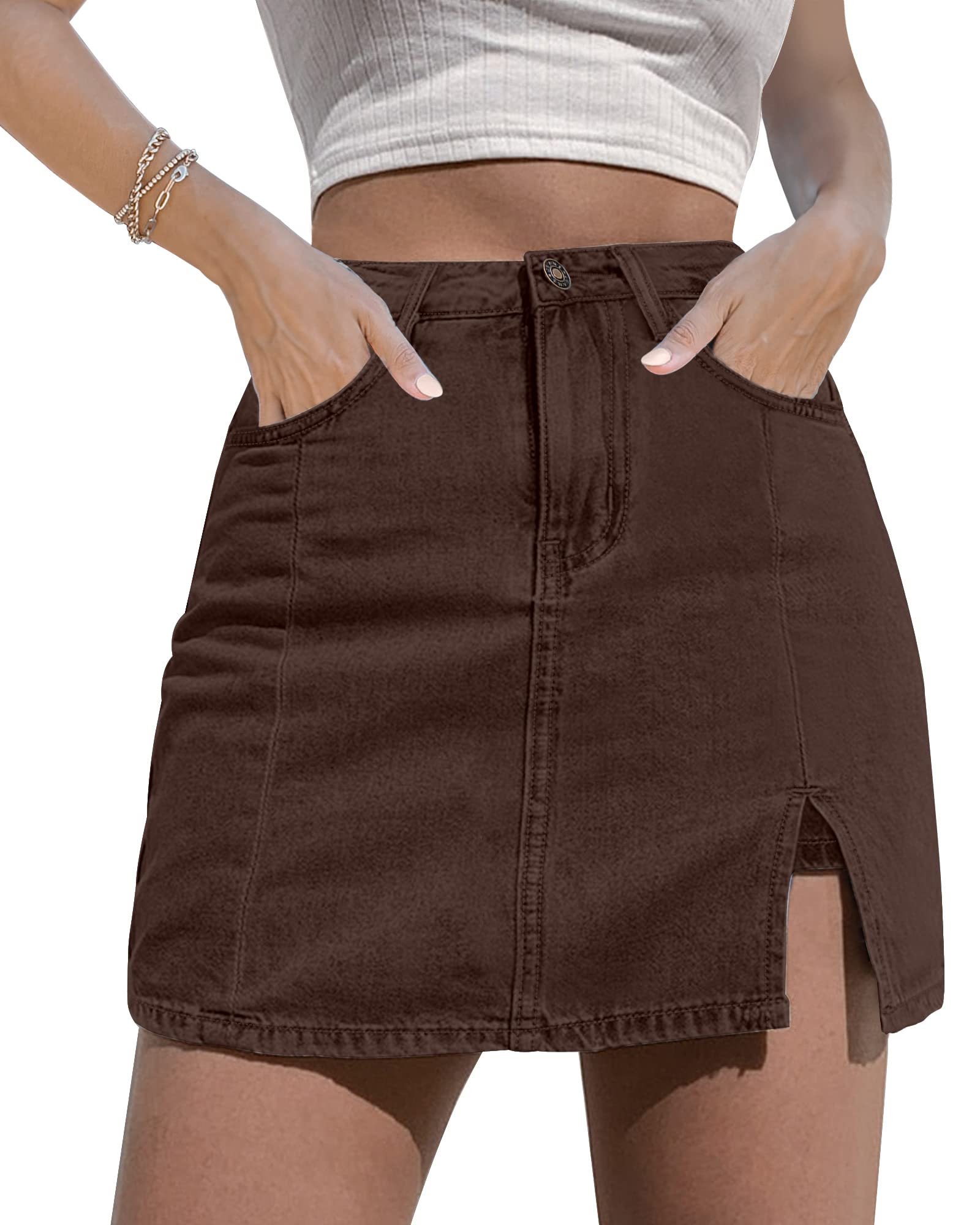 Skort logic at golden hour — Luvamia Jean Skort Women High Waisted Stretchy Denim Mini Skirt Side Slit