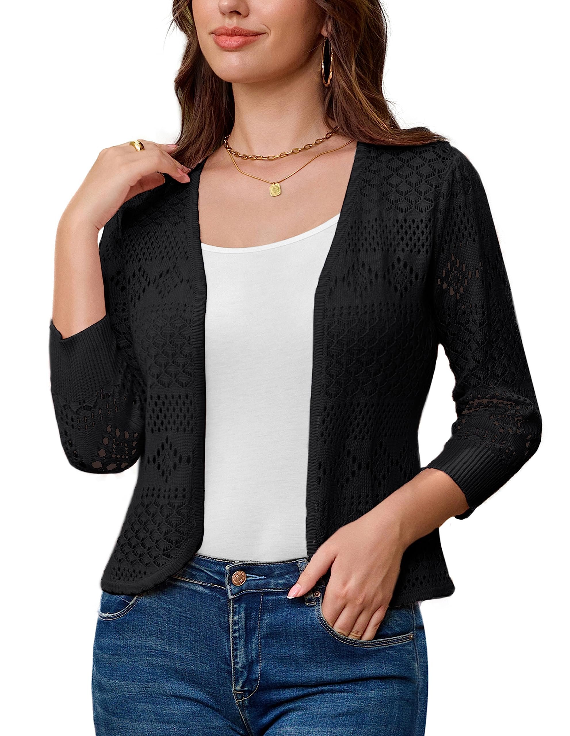 The outfit started with Cropped Lightweight Cardigan — Grace Karin Women Lightweight Cardigan, 3/4 Sleeve Cropped Crochet Bolero Shrug, Summer Open Front Knit Sweaters for Dress