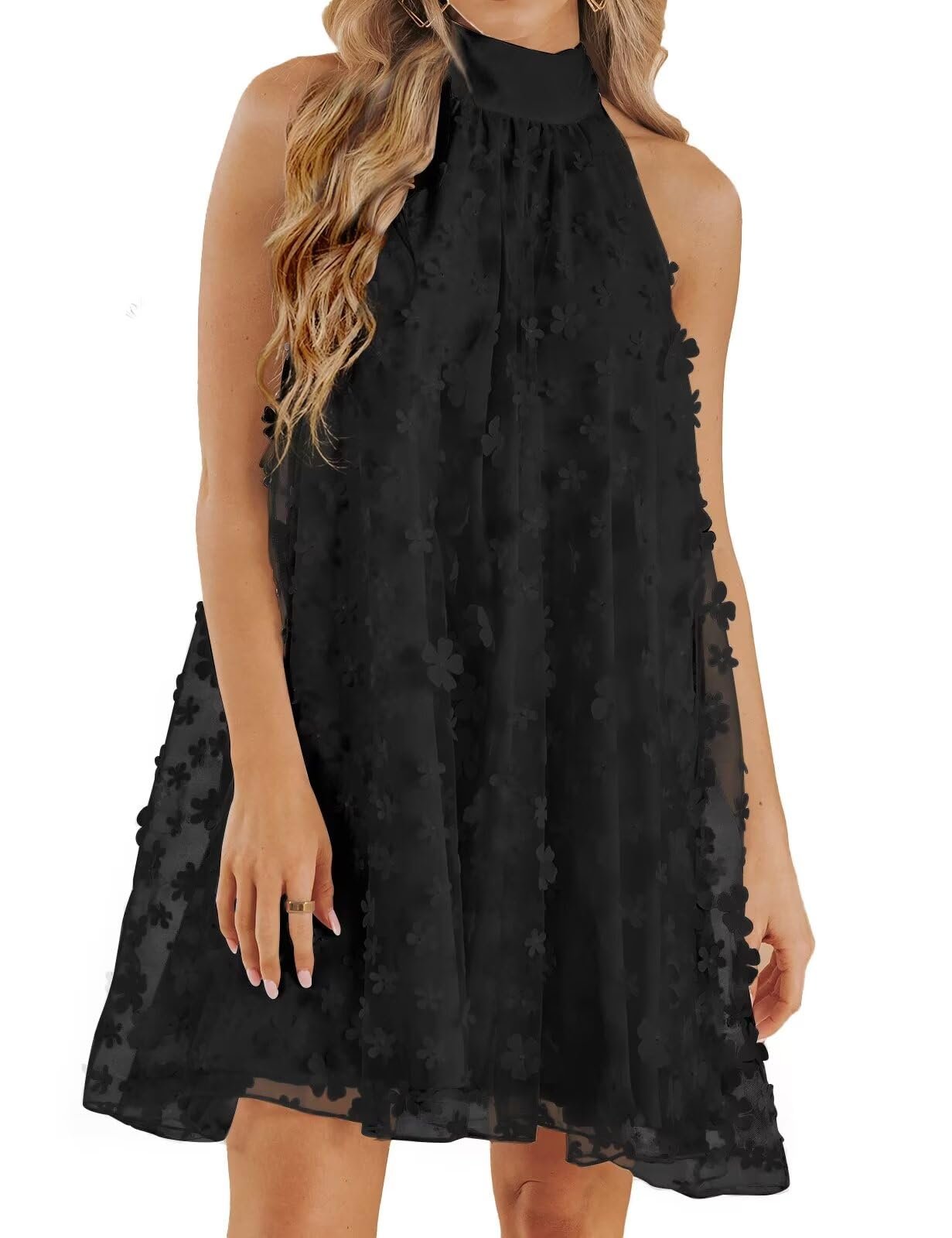 Swingy skirt that kicks out above the knee — Vimpunec Womens Summer Halter Mini A Line Swing Dresses Wedding Guest Formal Cocktail Homecoming Dress