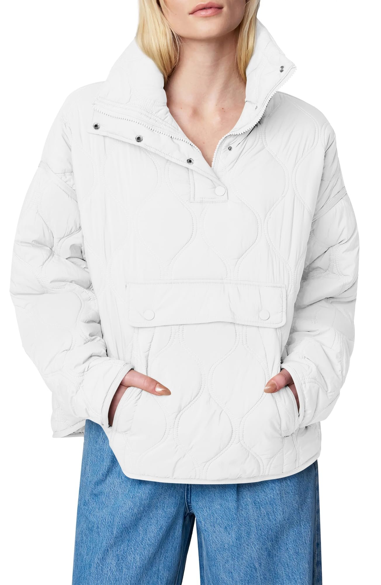 Half zip, full commitment before breakfast — Yousify Womens Puffer Jacket Pullover Half Zip Up Quilted Lightweight Jackets Coat