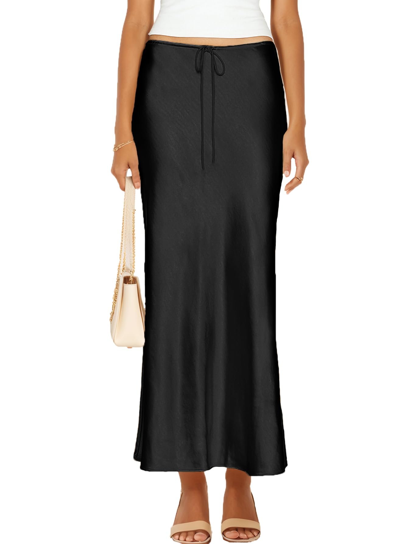 Ivory sherpa vest with silver snaps down the front — Skrtimory Womens Satin Silk Maxi Skirts Drawstring Casual A-Line Long Skirt