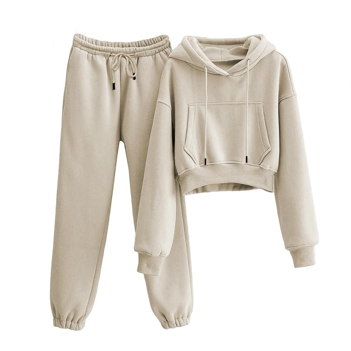 Women 2 Piece Sweatsuit Crop is carrying this outfit — Tanming Women 2 Piece Outfits Sweatsuit Crop Fleece Lounge Set