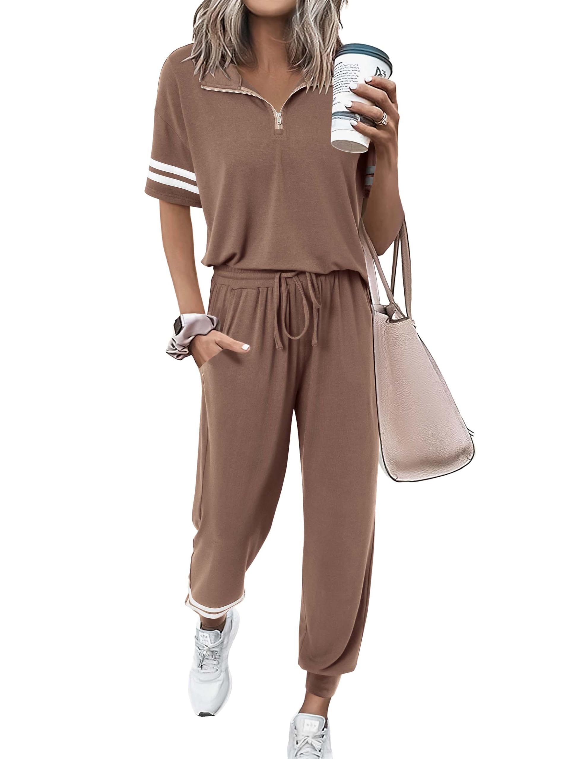 Drawstring looped through the jogger waist — Mascomoda 2 Piece Outfits for Women 2026 Summer Lounge Sets Jogging Suits