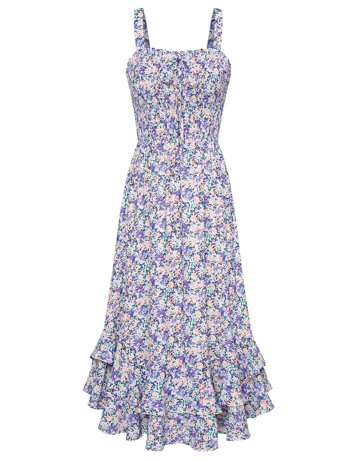 Smocked bodice giving way to tiered ruffles — Grace Karin Women's 2026 Summer Floral Boho Dresses