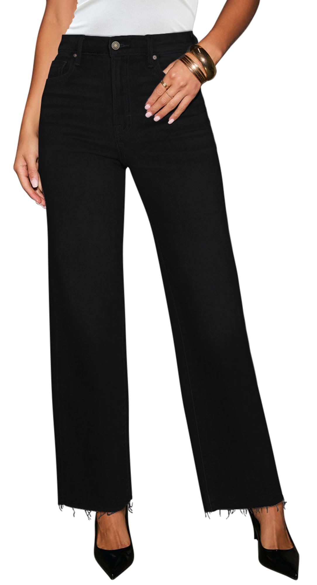 Merry and Bright trees lined across the gray crewneck — Yewfirm Straight Leg Jeans for Women High Waisted Wide Leg Baggy Stretchy