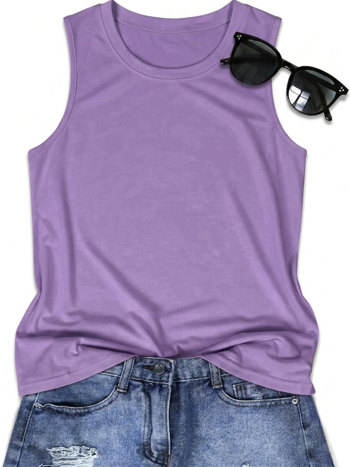 Partly cloudy, fully styled in Tank Top — Jiluvin Tank Top for Women Sleeveless Summer Crewneck Graphic Loose Fit Tunic Top