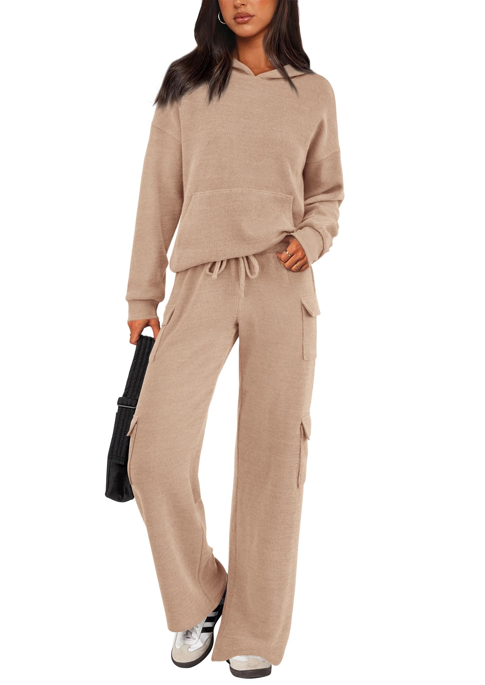 Kangaroo pocket and dropped shoulders up top — Prettygarden Track Sweat Suits for Women 2 Piece Matching Athleisure Sets
