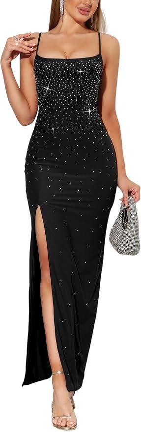 Golden hour vs. my zipper split — Eywol Women's Rhinestones Dress with Zipper Split for Formal Cocktail Party