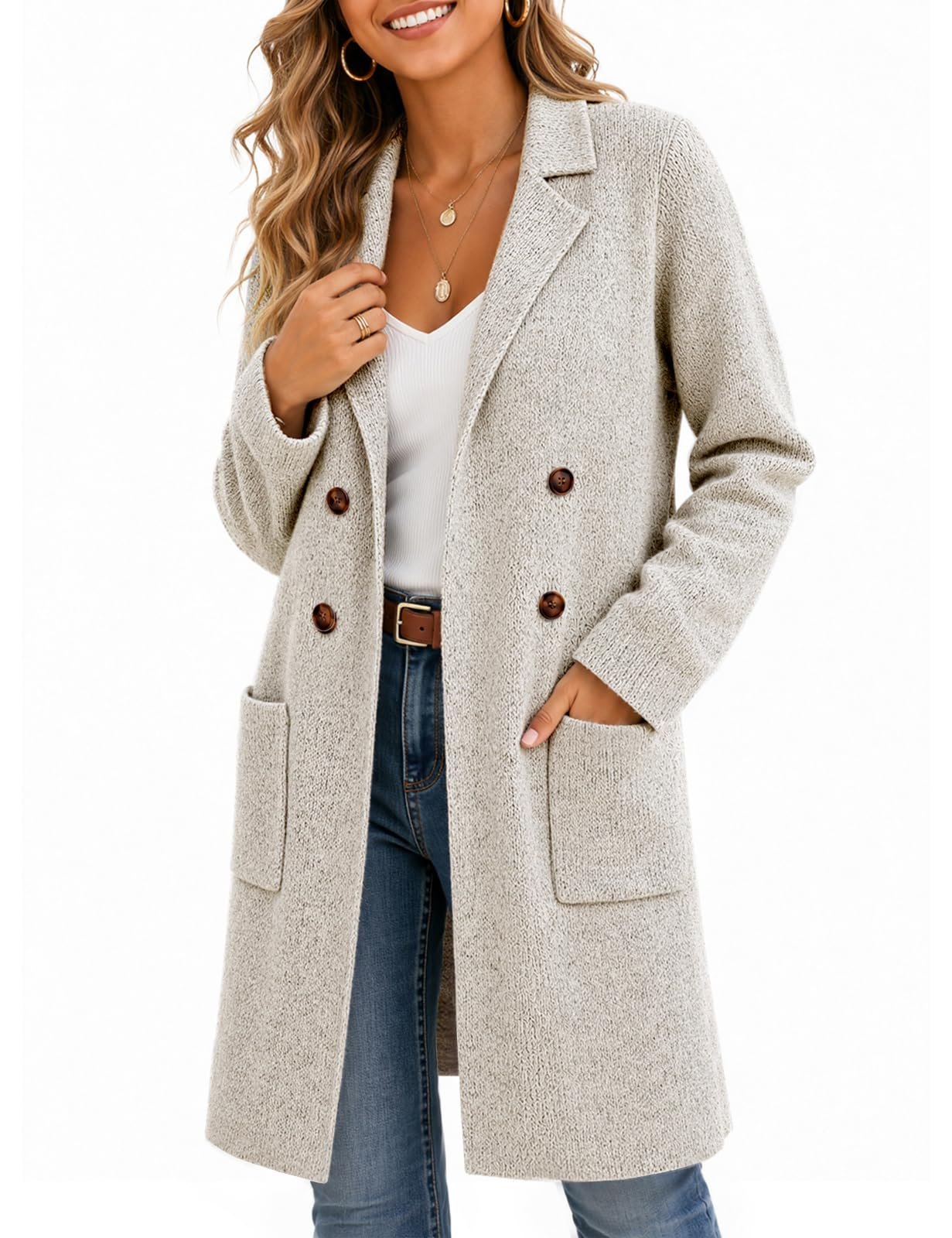 Oatmeal coatigan and olive flares in the art corner — Vimpunec Womens Long Cardigan Sweaters Fall Open Front Jackets Coatigan