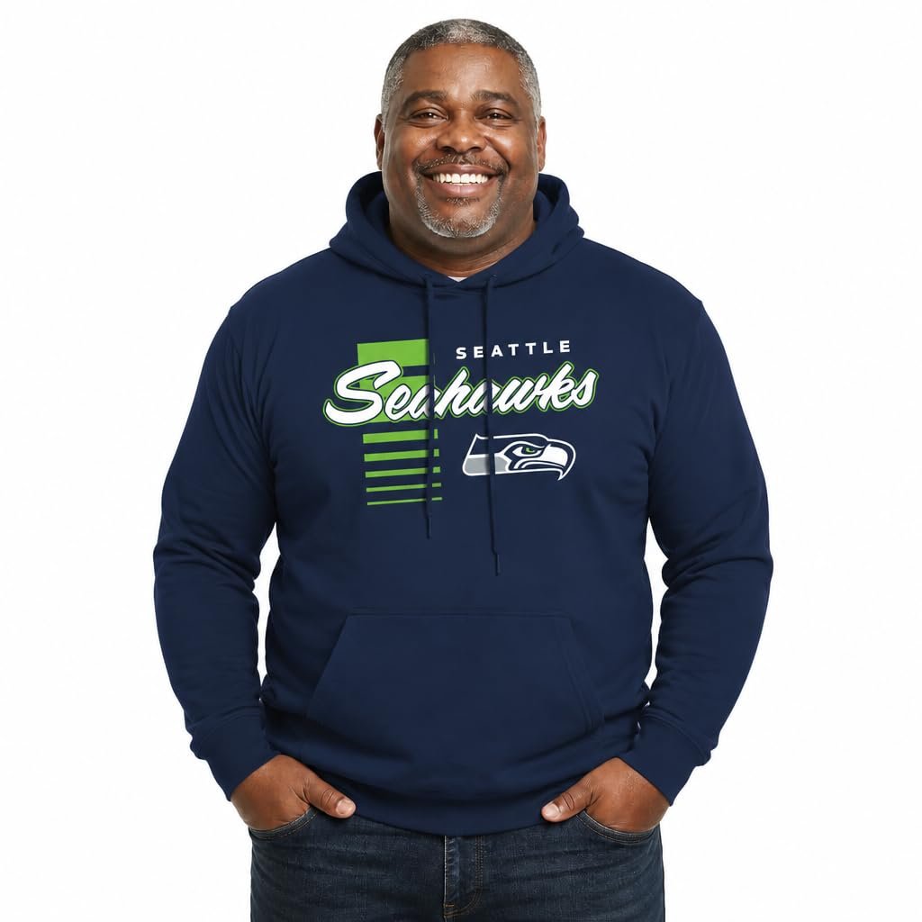 Proportions I defended before 8am — Campus Colors NFL Retro Script Fleece Hooded Sweatshirt - Officially Licensed Adult