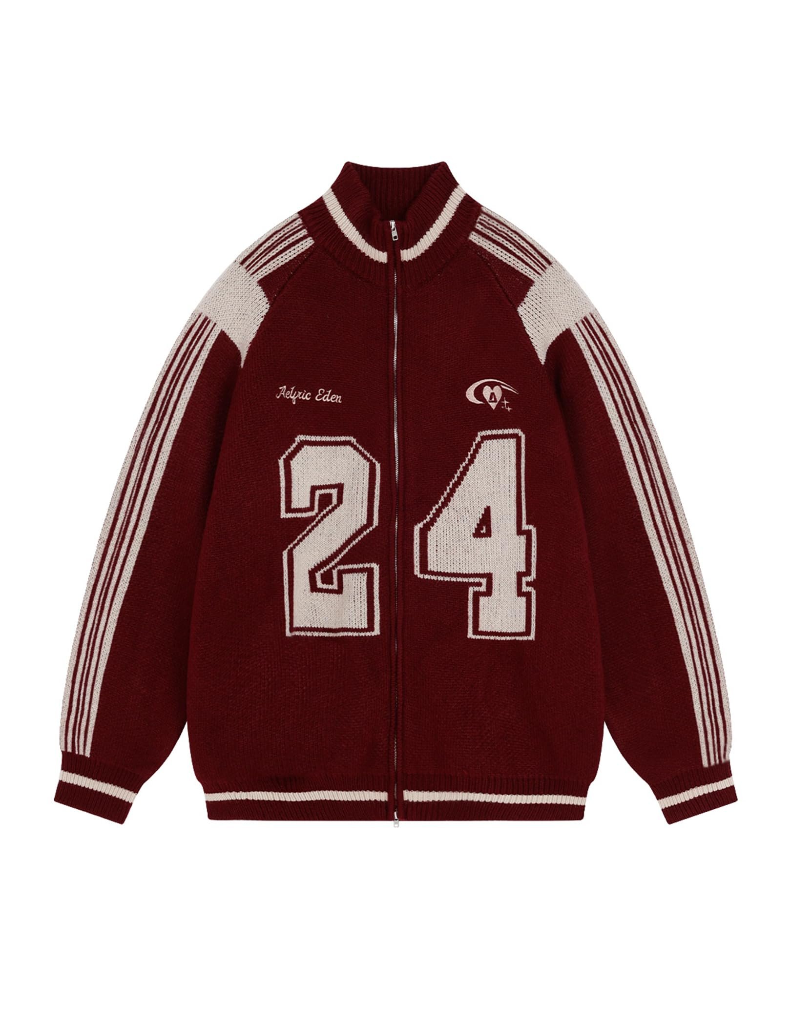 Cream 24 across the burgundy varsity knit — Aelfric Eden Cardigan Sweaters for Women Zip Up Oversized Knit Cardigans Long Sleeve Contrast Color Number Sweater Coat