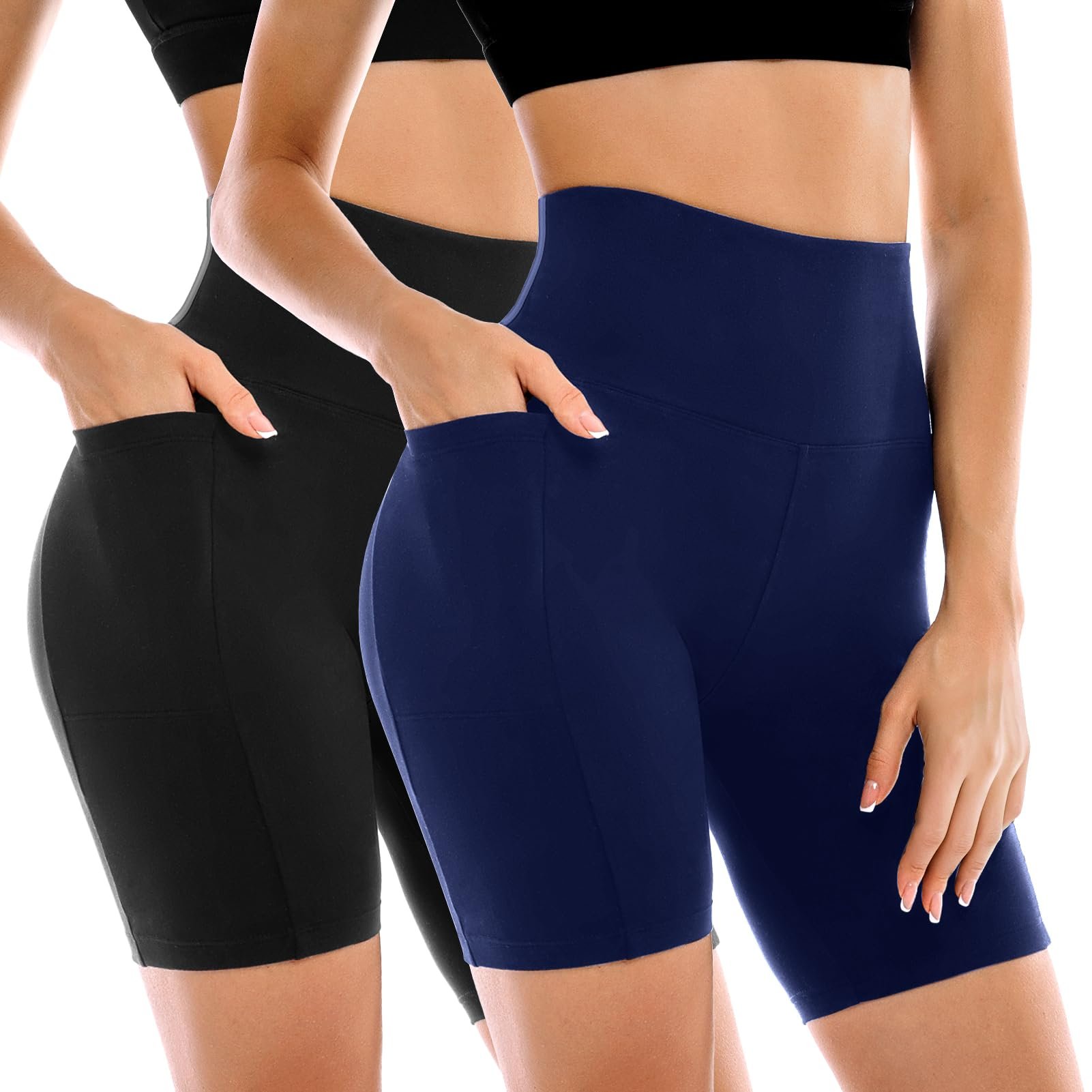 3/4 sleeves and peplum hem ending at the shorts — Leafigure 2 Pack Womens Biker Shorts with Pockets 6
