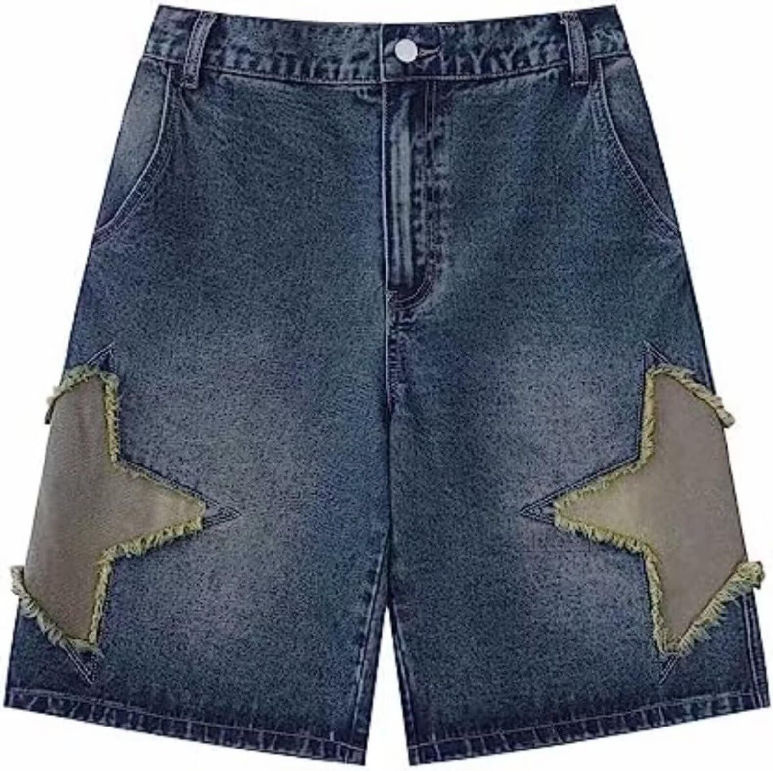 High-rise jorts cut above the knee — Gecagal Unisex Denim Shorts Baggy Jorts Y2K Streetwear Fashion Jorts Casual Loose Grunge Harajuku Jeans Shorts