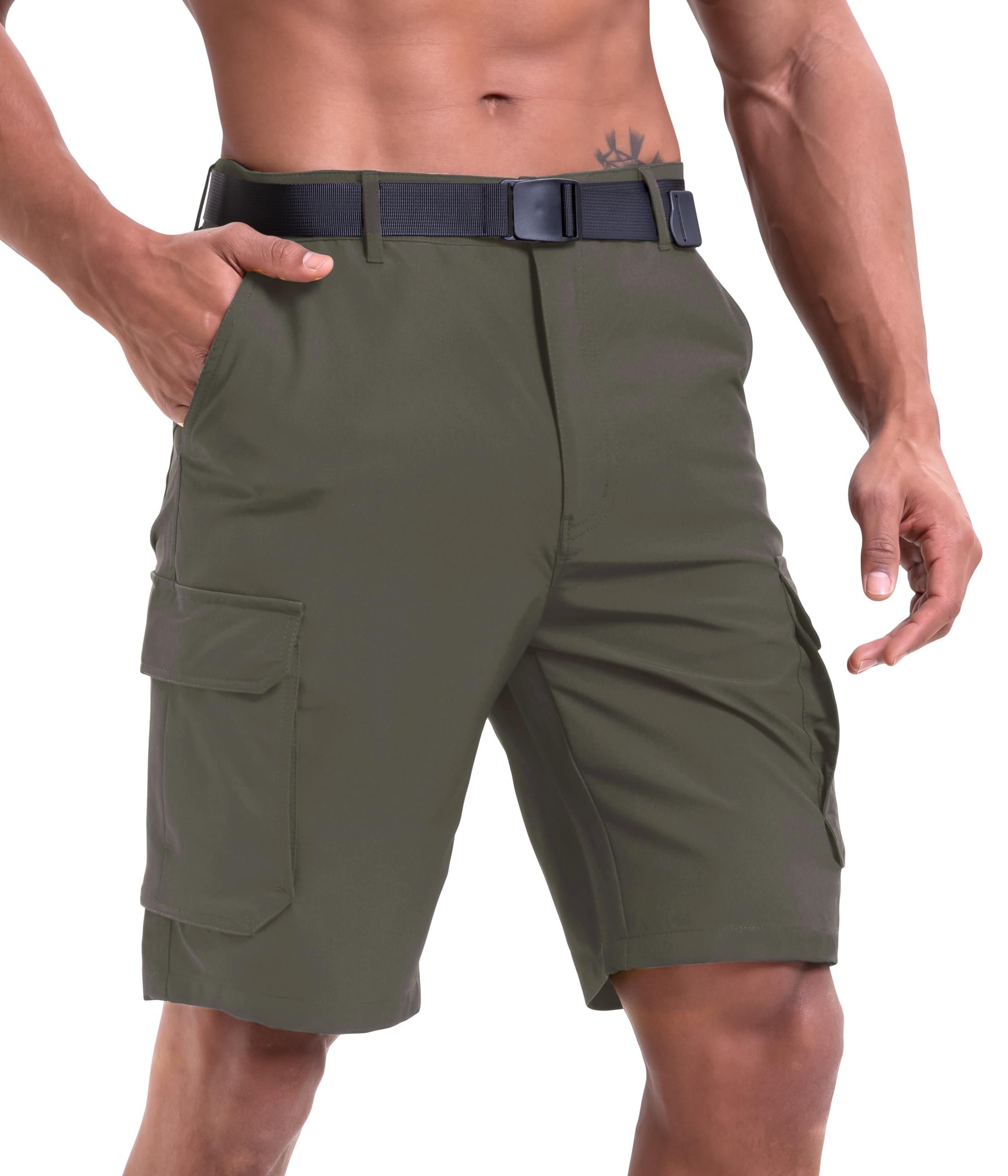 Cargo pockets meet a serious crewneck — Natuvenix Hiking Shorts Men Quick Dry Mens Cargo Fishing Shorts for Men Lightweight Golf Shorts Stretch Summer Work