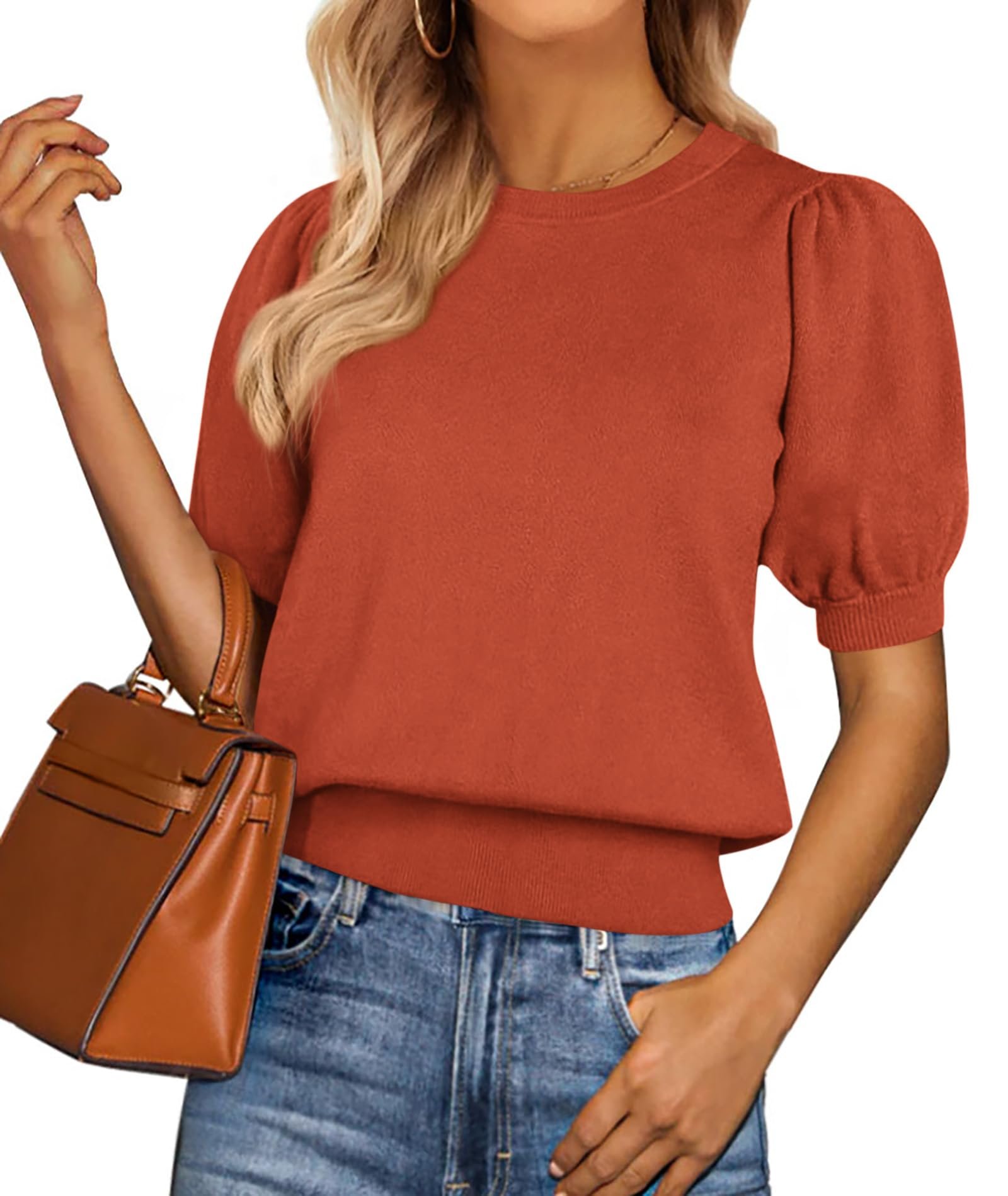 Silver button and patch pockets up top on the leopard — Prettygarden Womens Puff Short Sleeve Sweaters Summer 2026