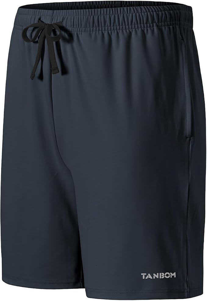 Ribbed tee, drawstring shorts, one elevator mirror — Muebaires Mens Lightweight Workout Comfortable Shorts Drawstring Waistband Pants with Deep Pockets