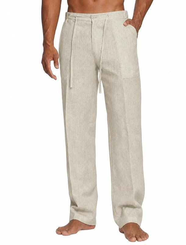 Waterproof Lightweight Jacket have me hemming and hawing — Akefun Mens Summer Casual Linen Pants Beach Elastic Drawstring Waistband Loose Fit Slacks with Pockets