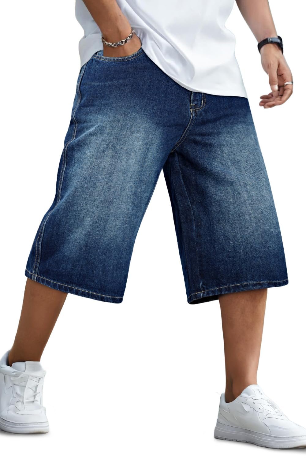 The noon mirror said yes to this stack — Gingtto Mens Baggy Jean Shorts Long Denim Jorts Below Knee 14 Inch Inseam