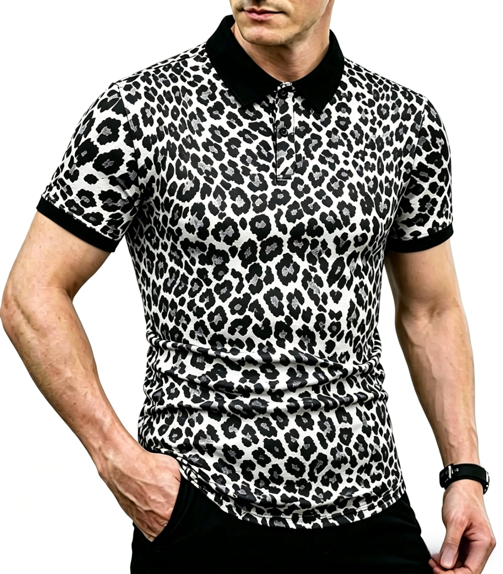 Leopard at bedtime, and I stand by it — Qreszoom Men's Leopard Print Polo Shirts Summer Beach T-Shirt Casual Short Sleeve Cheetah Print Polo Shirt Tops