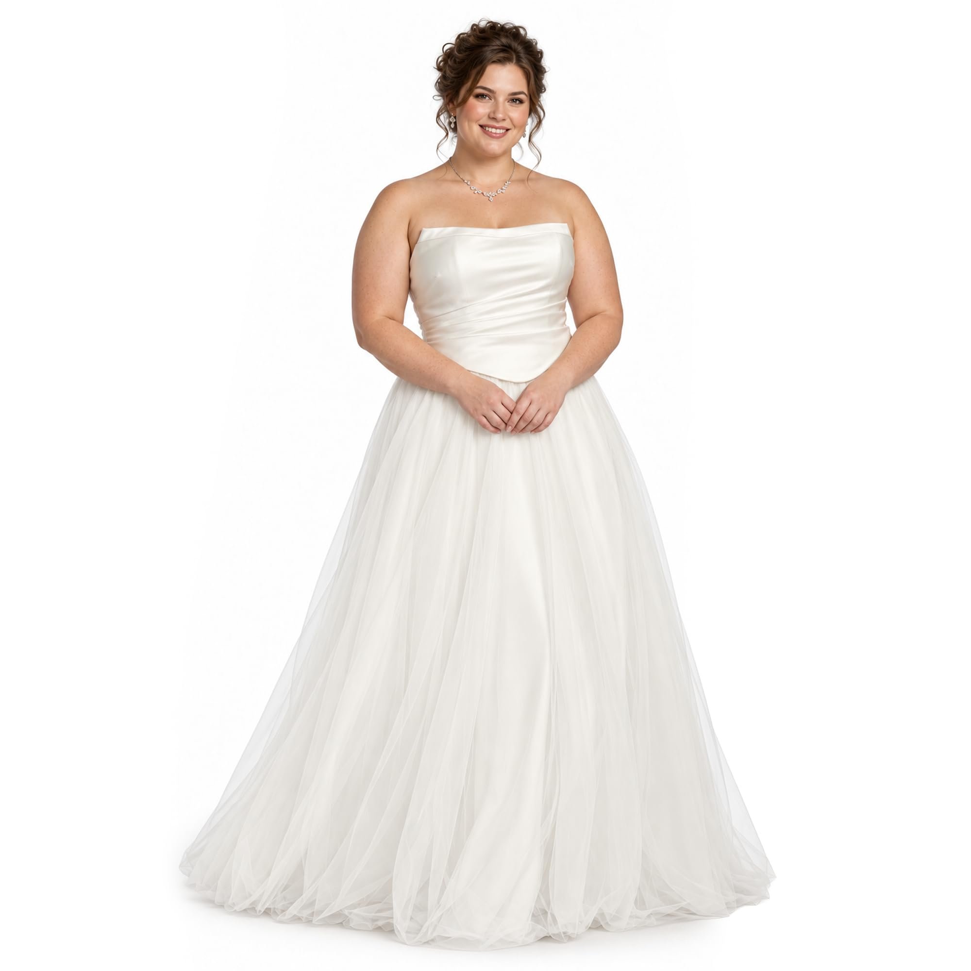 Wind advisory: Strapless Dress may steal the scene — David's Bridal Strapless Satin and Tulle Ball Gown Wedding Dress