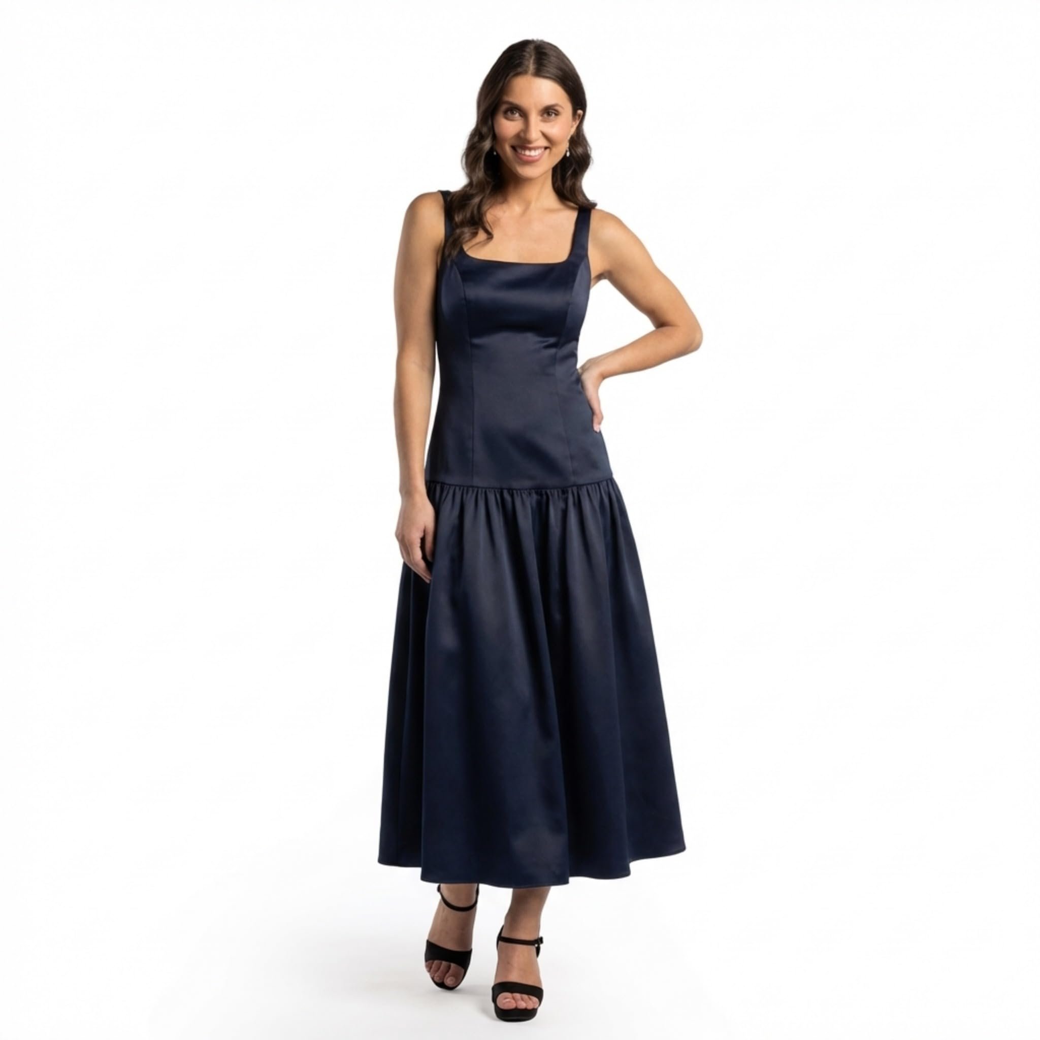Closet called. Dress picked up — David's Bridal Stretch Satin Drop Waist Flounce Tank Dress