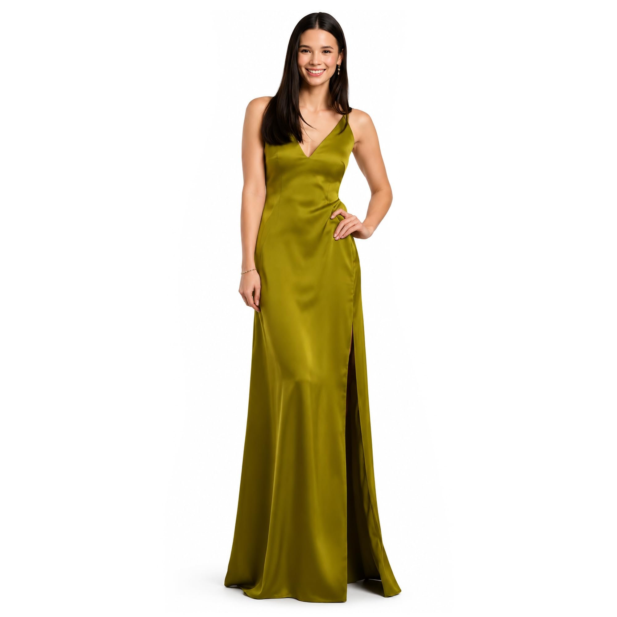 Plunge neckline, 7 a.m. courage — David's Bridal The Edit Studio Charmeuse Plunge Seamed Slim A Line Dress