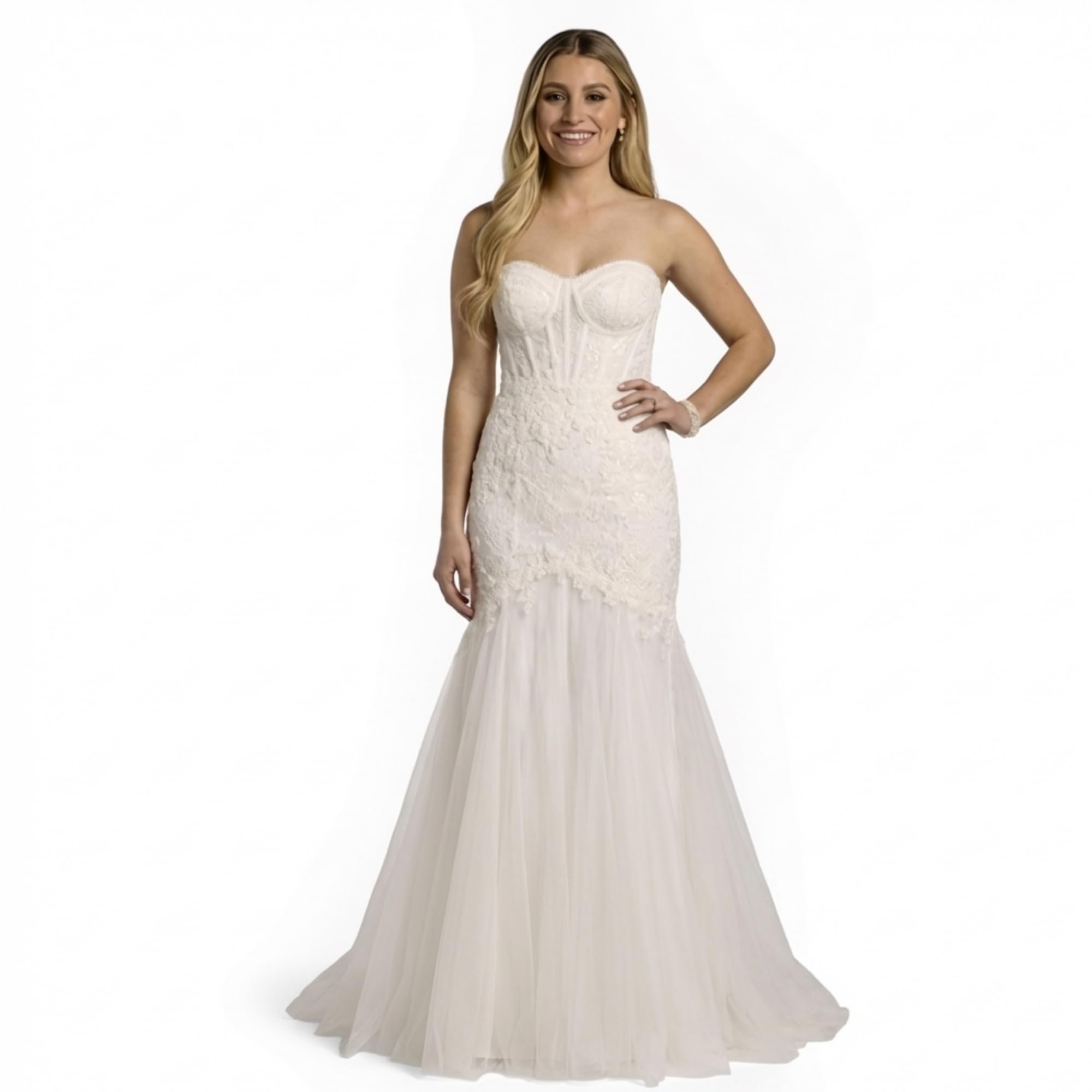 No notes, just Strapless Dress — David's Bridal Strapless Beaded Lace Mermaid Wedding Dress
