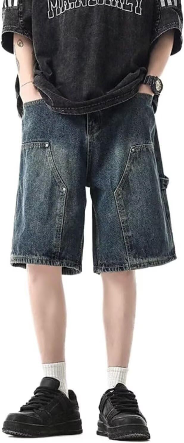 Ribbed neckline and cuffs on the oversized crew — Qreszoom Baggy Jorts Y2K Hip Hop Denim Shorts Unisex Summer Vintage Fashion Grunge Jean Shorts