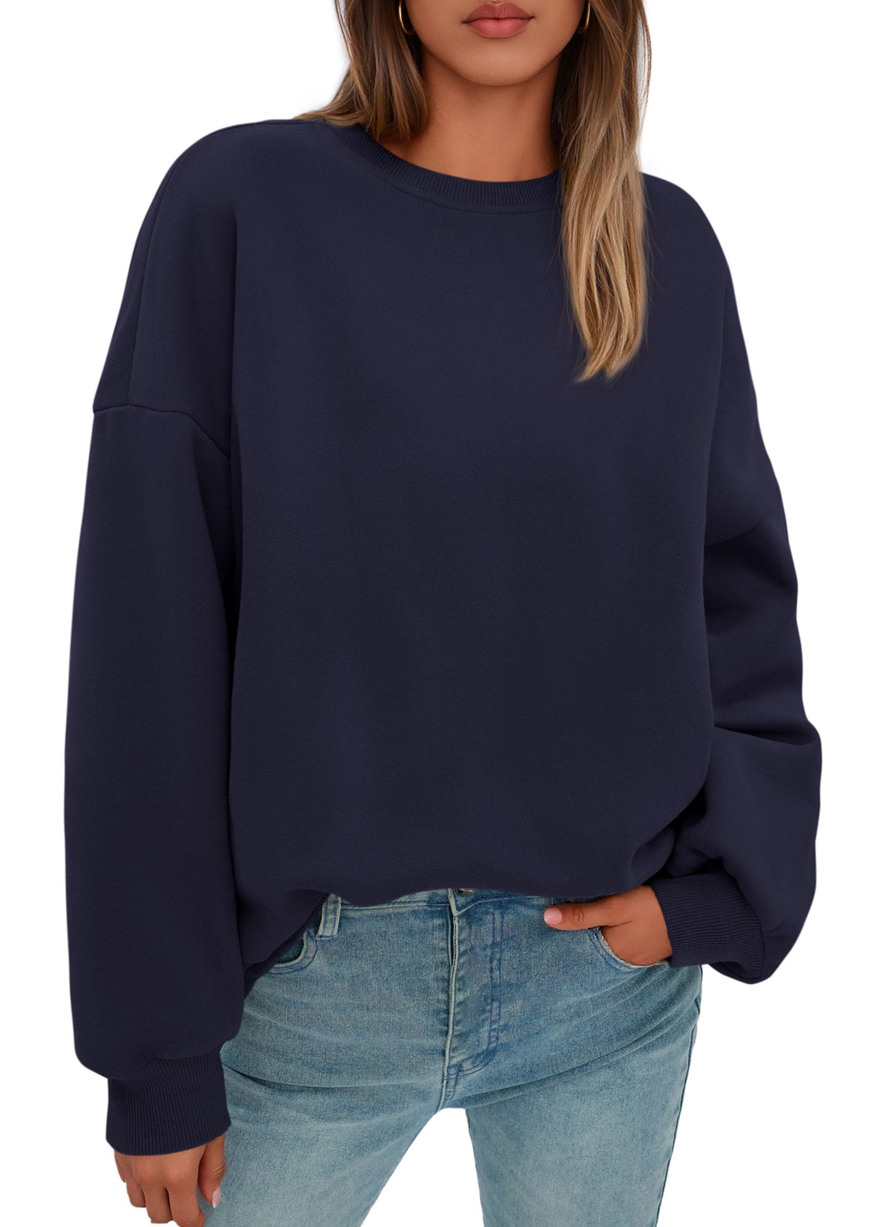 Ribbed neckline and cuffs on the oversized crew — Prettygarden Womens Oversized Crewneck Sweatshirt 2026 Fall Outfits