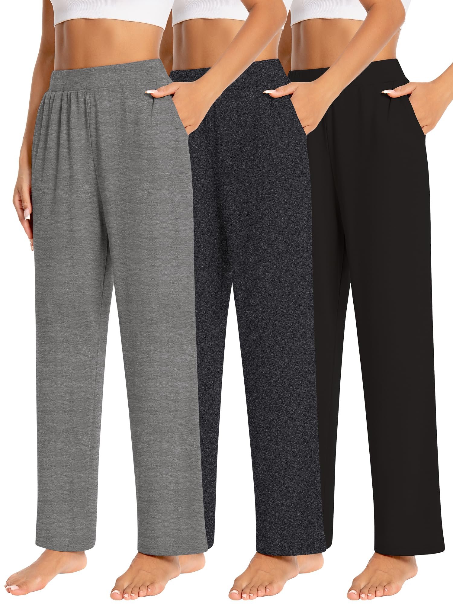 Cropped puffer, long sunset — Julgirl 3 Pack Women's Lounge Pants with Pockets