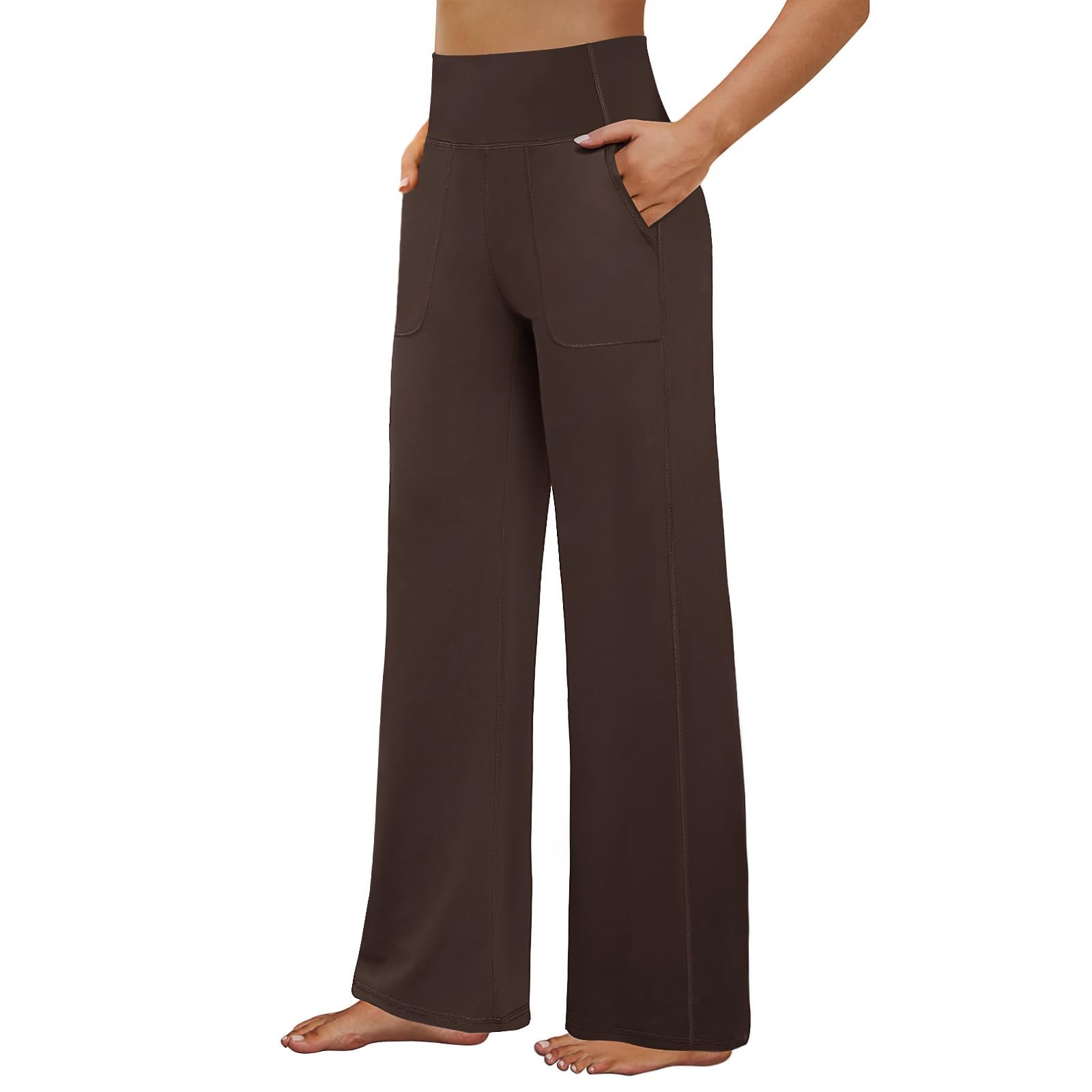 Navy sweater with the striped hem and side slit — FireSwan Yoga Pants Women High Waist Wide Leg Pants with Pockets