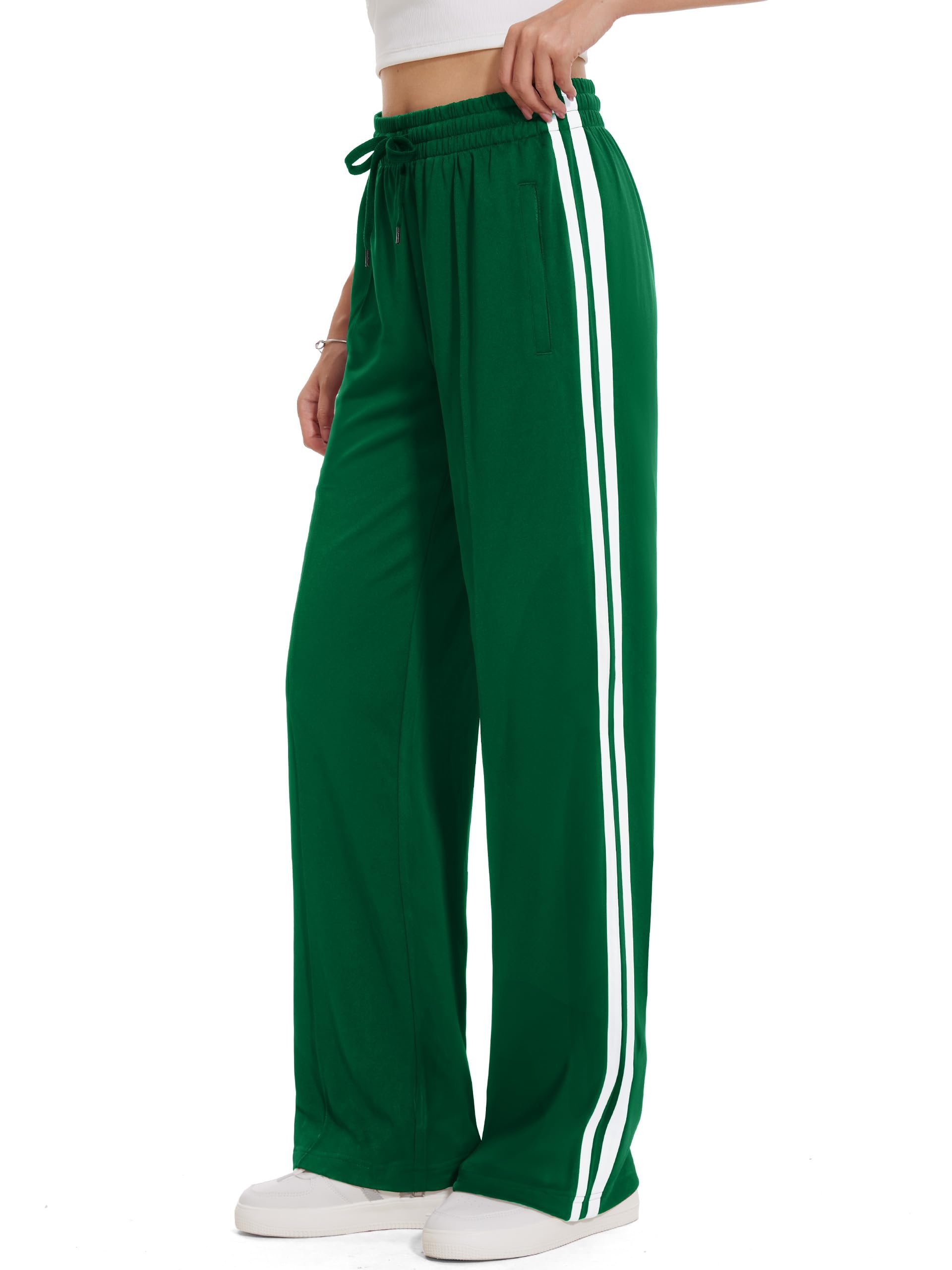 Gingham check lining showing at the collar and cuffs — Tapata Women's 26/28/30/32/34/36 Inseam Track Pants Loose Straight Leg Jogging Sweatpants Warm-Up Sports Athletic Running