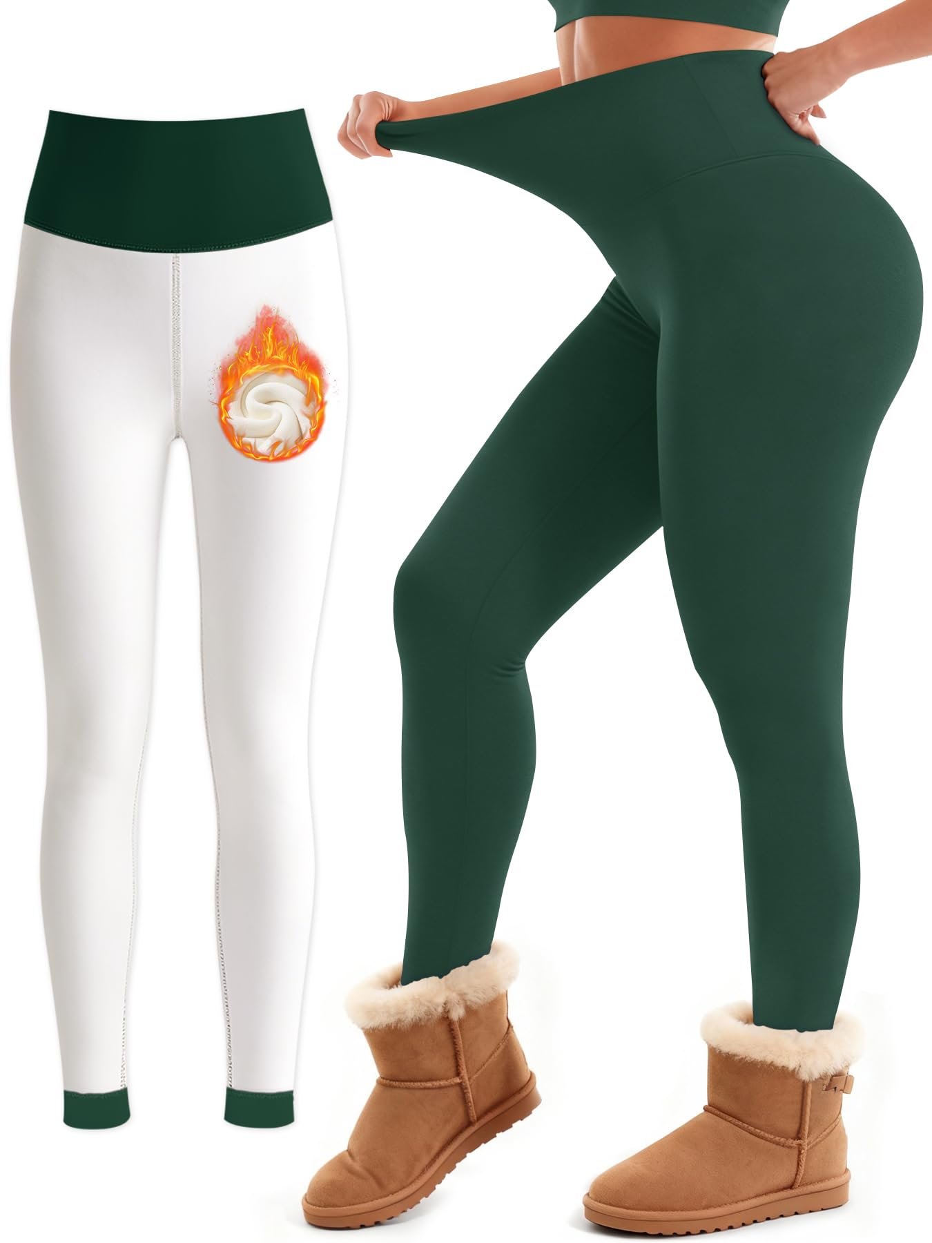 White wrap top with scalloped V-neck in art corner — Laite Hebe Fleece Lined Leggings Women - High Waisted Winter Yoga Pants Tummy Control Soft Thermal Warm for Hiking Workout