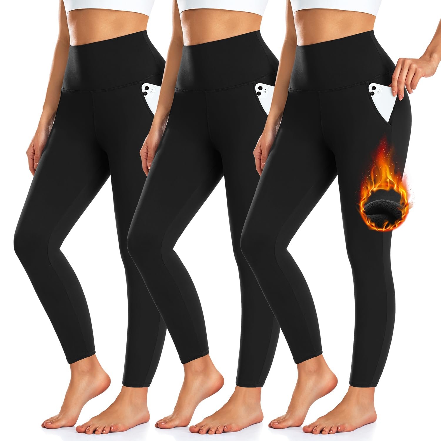 Ribbed polo collar with that little V notch — We Fleece 3 Pack Women's Fleece Lined Leggings with Pockets High Waist