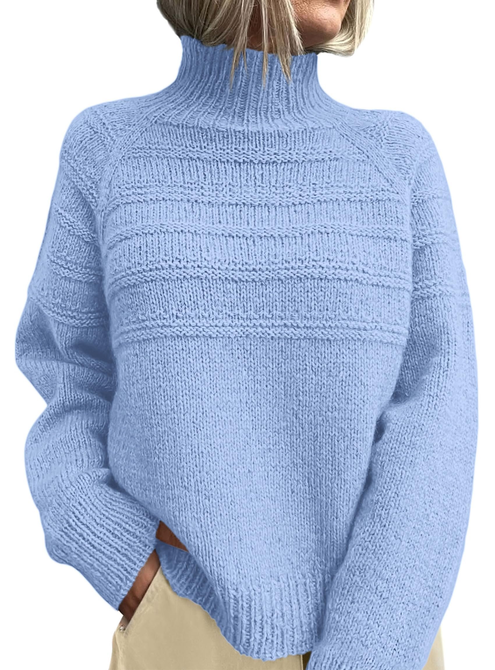 Periwinkle mock neck with the drawstring joggers — Prettygarden Women's Chunky Knit Mock Neck Pullover Sweaters