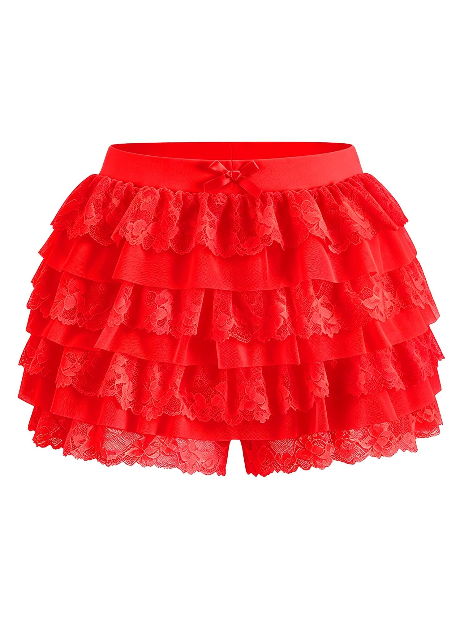 I wore Top; the day developed a personality — Polbik Women's Y2K Ruffle Mini Shorts Lace Sexy Bloomers Lolita Layered Cute Skirt