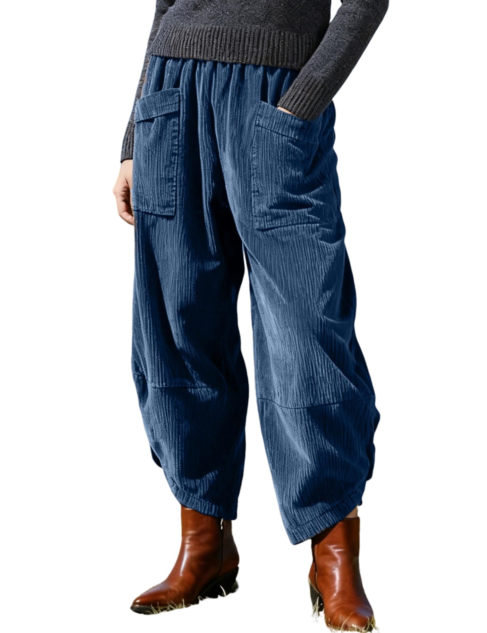 The mirror said yes before I did — Yeokou Womens Corduroy Harem Pants Elastic Waist Relaxed Fit Cargo Trousers