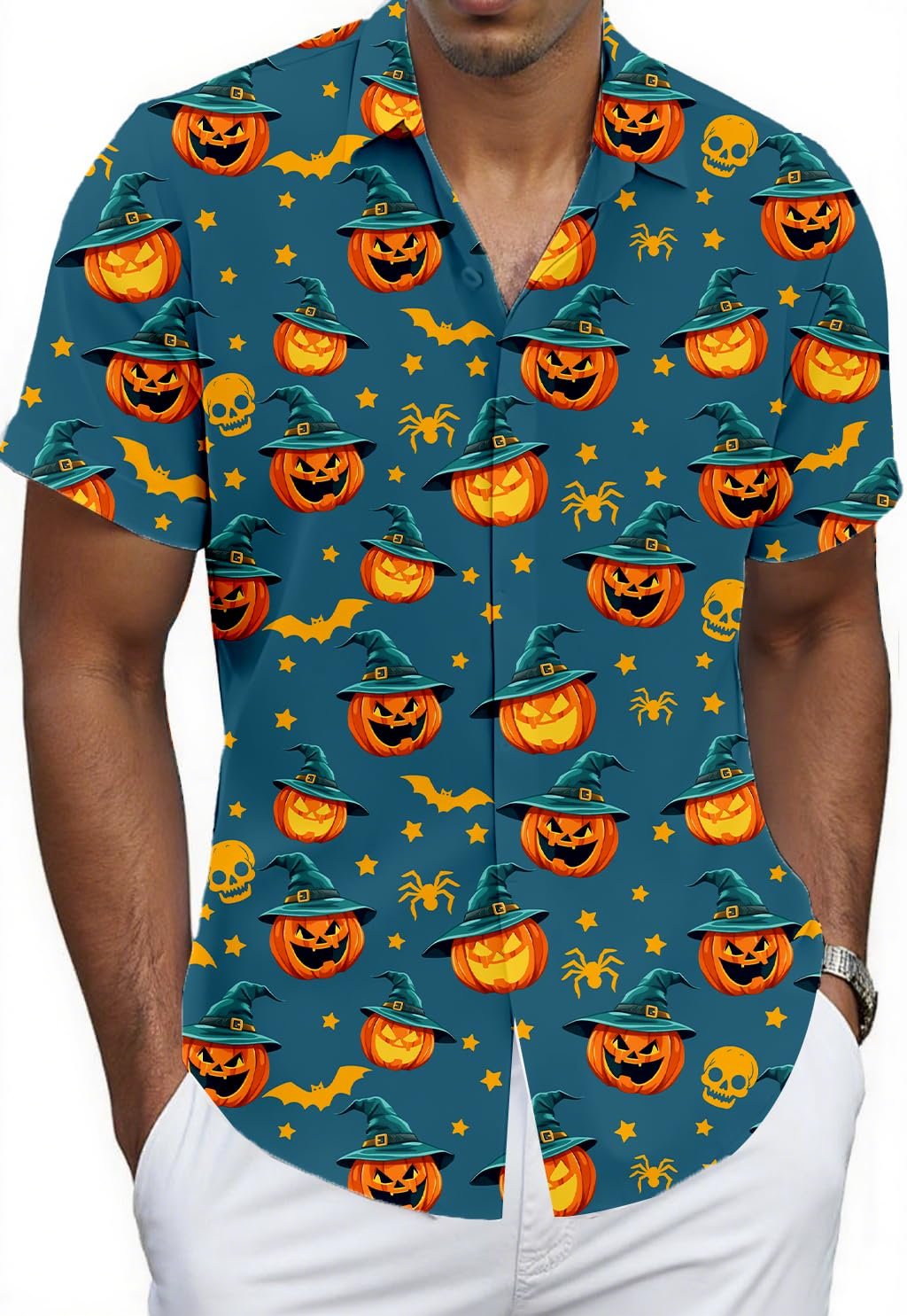 A Hawaiian shirt with a holiday agenda — Tewmeu Funny Thanksgiving Shirts for Men Hawaiian Button Down Shirt Pumpkins Tops
