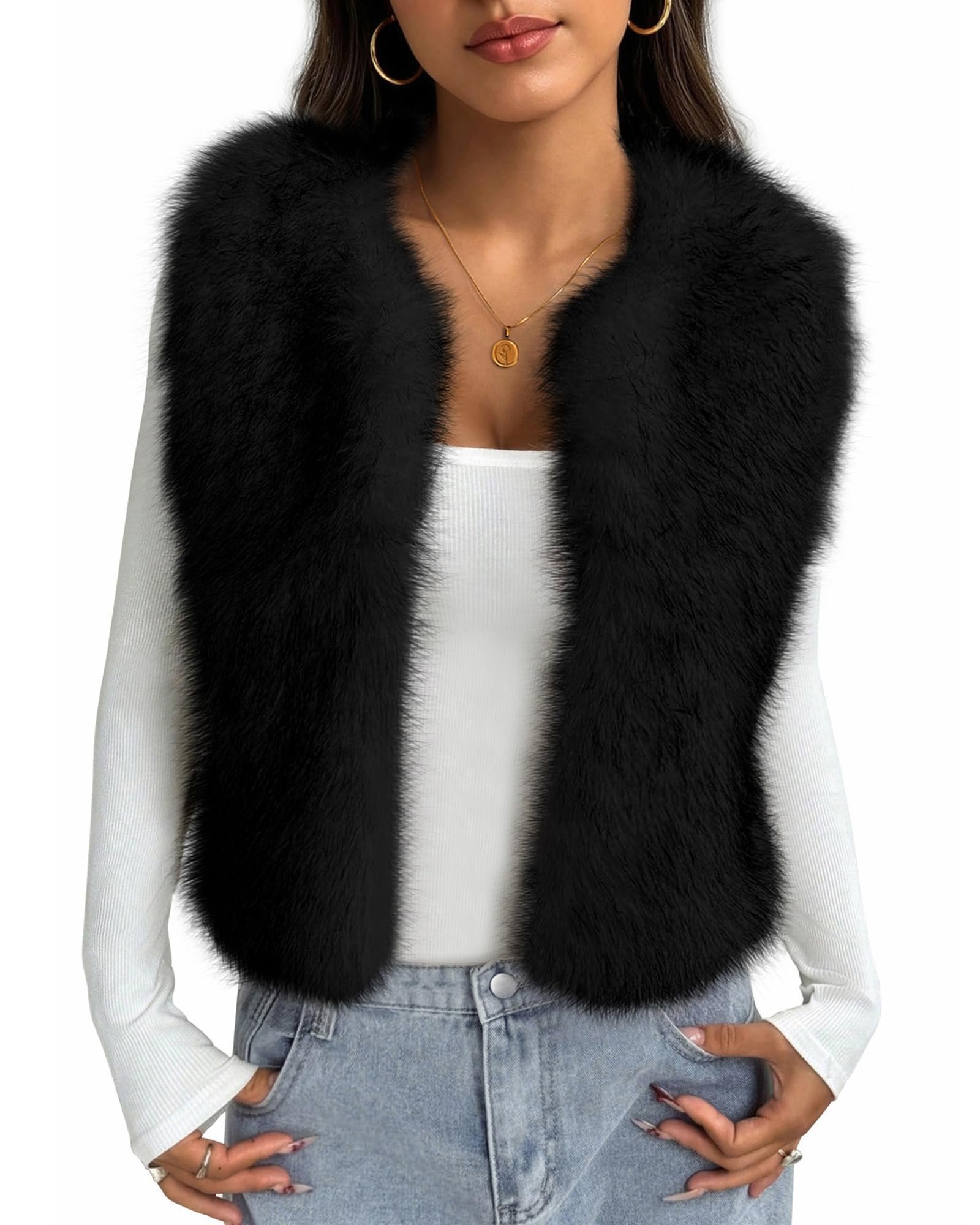 Twelve floors of fur vest confidence — Btfbm Faux Fur Vest Women Fall Fashion 2026 Winter Clothing
