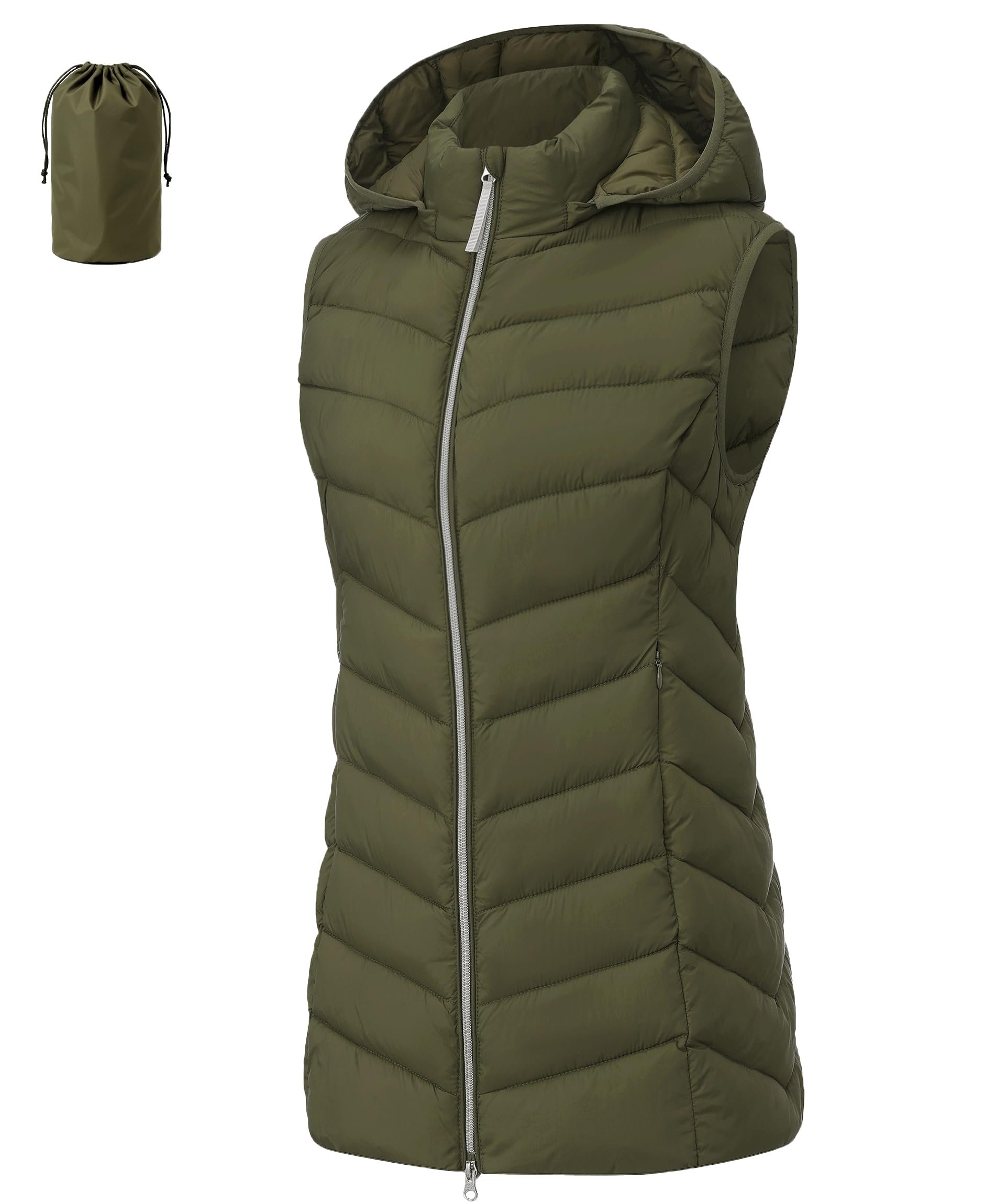Sleeveless at midnight, on purpose — AceNest Hooded Long Puffer Vest Women Lightweight Packable Fall Vest 2026
