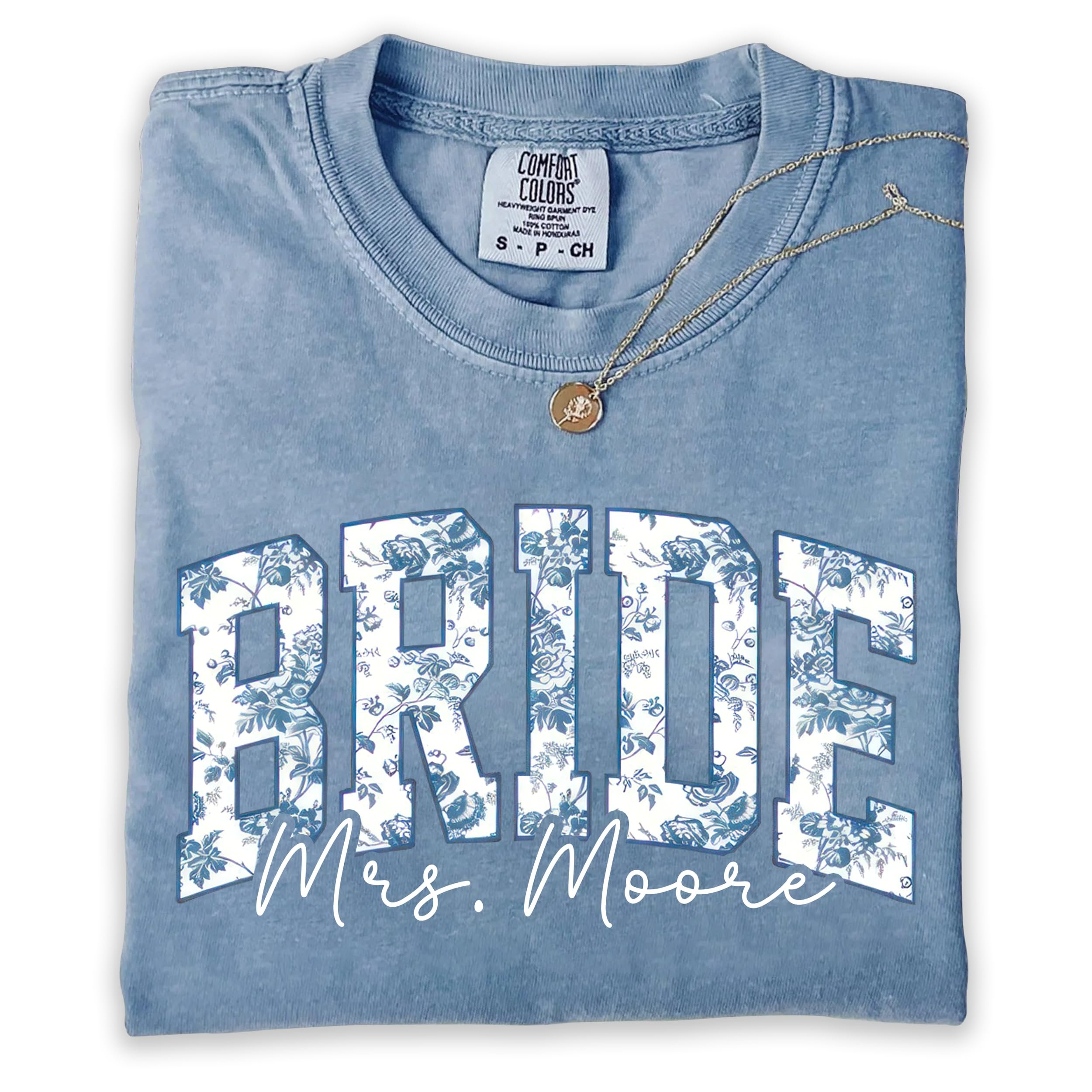Wearing my announcement to bed — Urbannest Chillever Personalized Bride Shirts, Blue and White Chinoiserie T-Shirt for the Bride, in My Engaged Era Shirt, Bachelorette Gifts, Custom Wedding Gift 2025