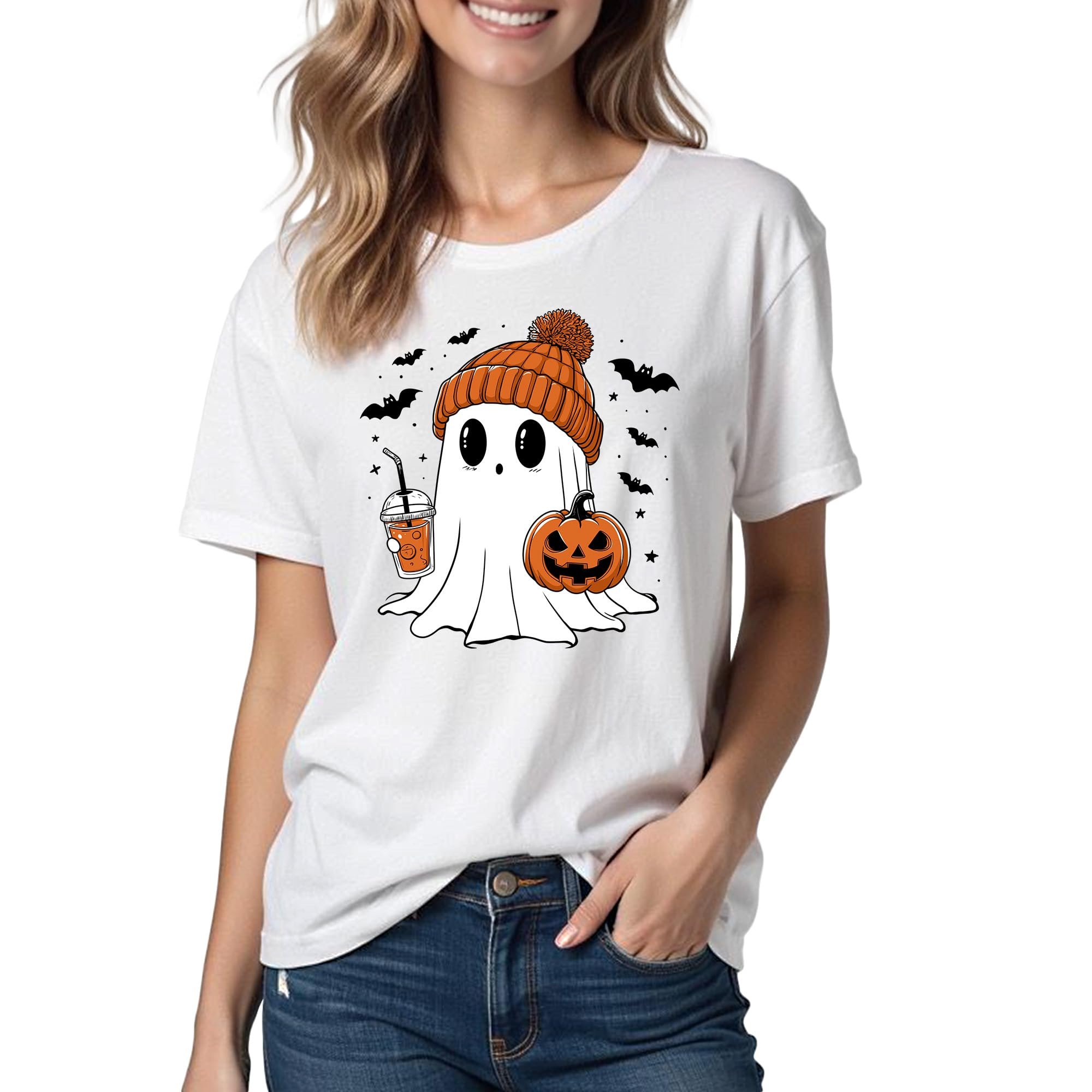 Burgundy ribbed top with that square cut — Lalamerry Halloween Shirts for Women: Pumpkin Ghost Short Sleeve Costume T-Shirt