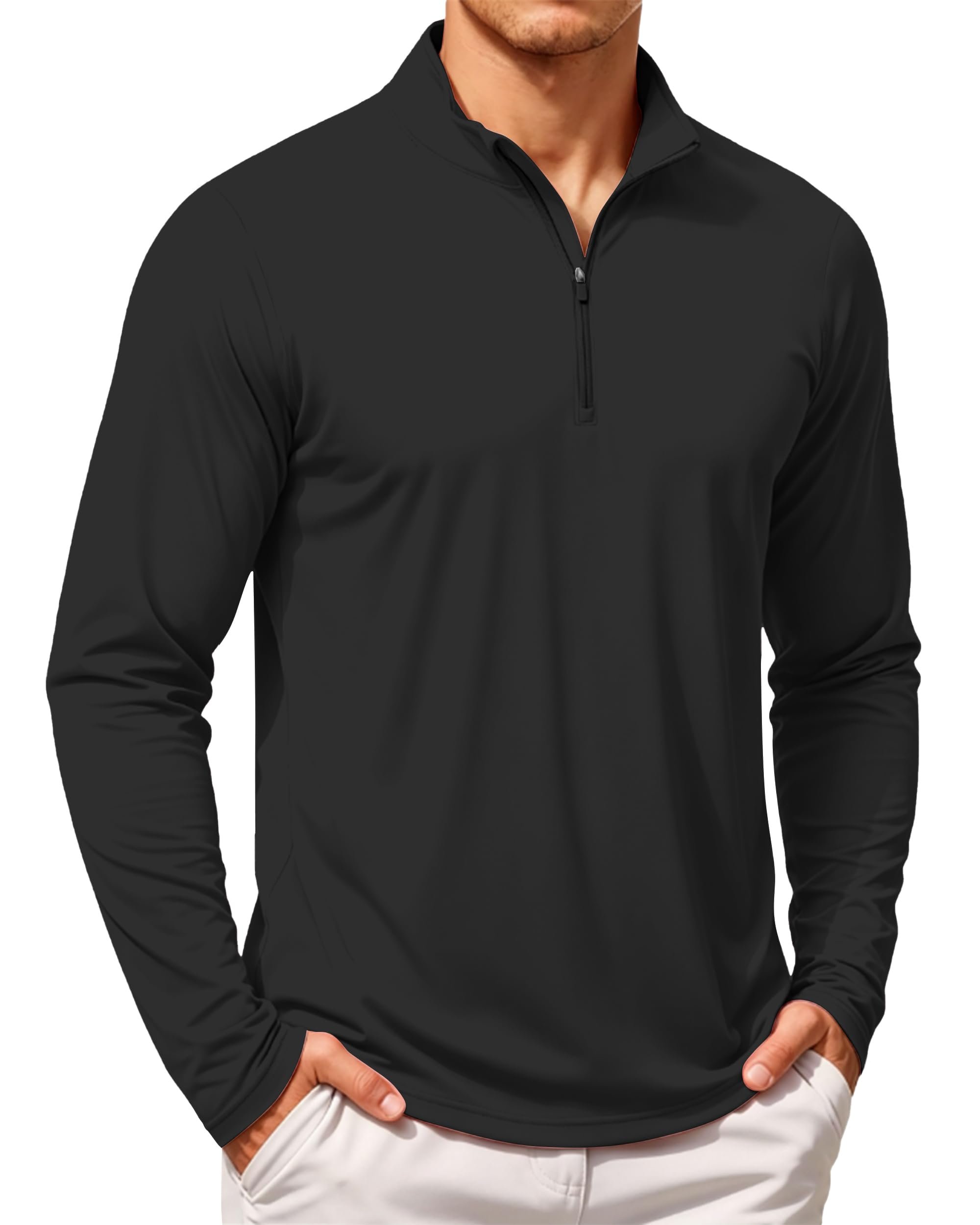 Half zipped, fully committed — Agvng Mens Quarter Zip Pullover UPF 50+ Long Sleeve Casual Athletic Golf Shirts