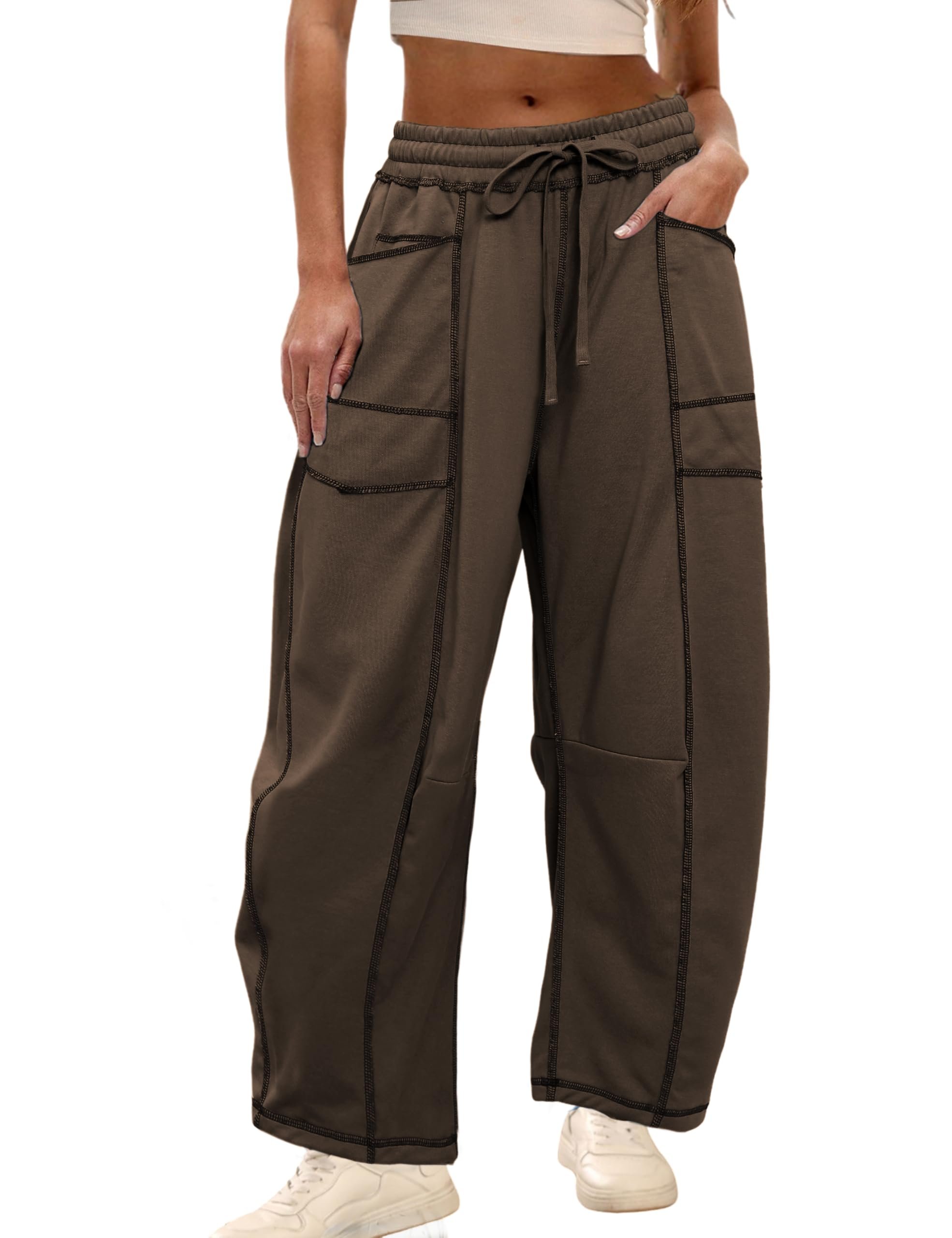 These brown barrel pants and all that stitching — Yeokou Womens Wide Leg Barrel Sweatpants Stitching Baggy Pants