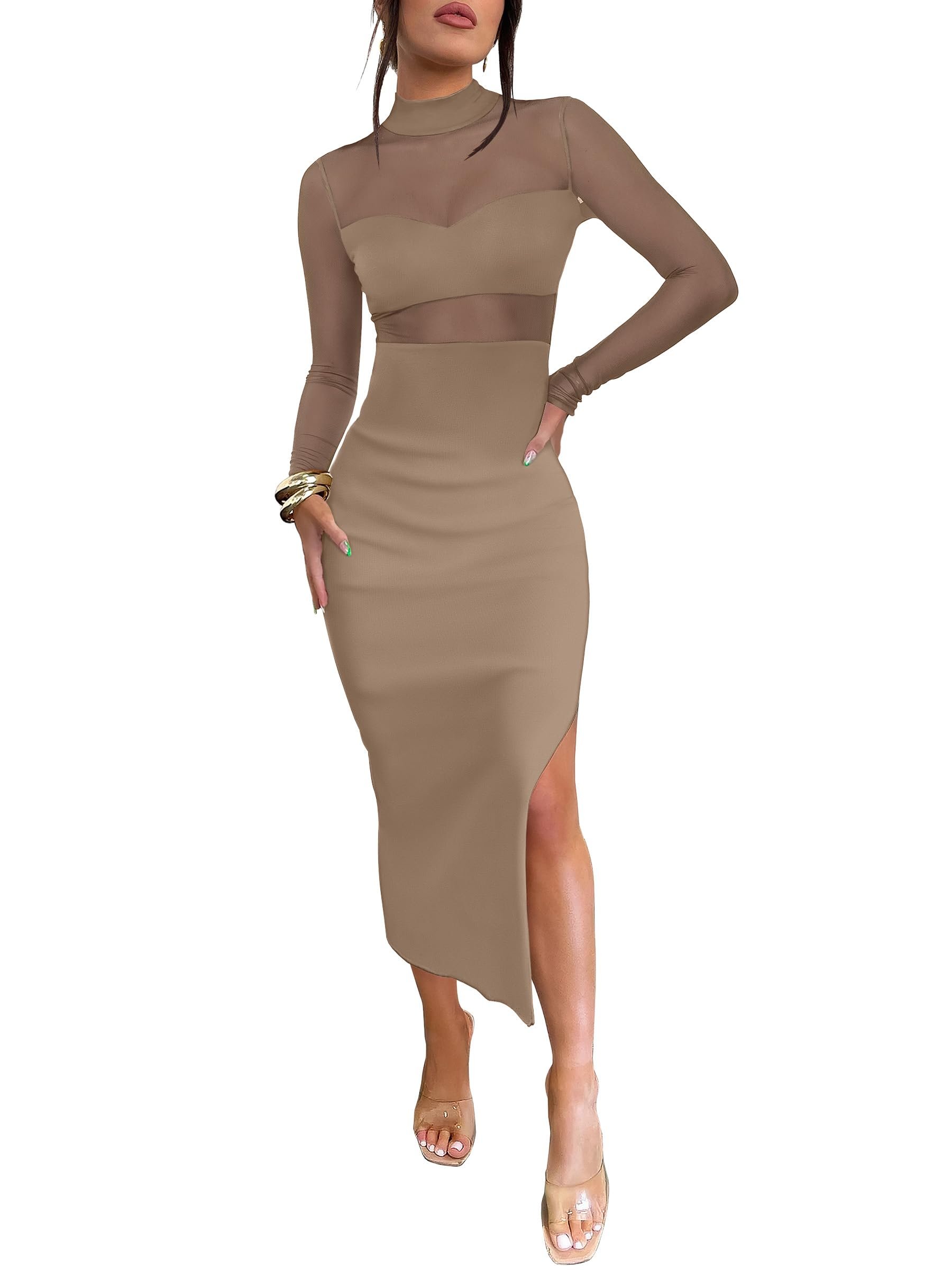 Small plans, strong opinion from Dress — Caracilia Womens Mesh Long Sleeve Cocktail Midi Dress