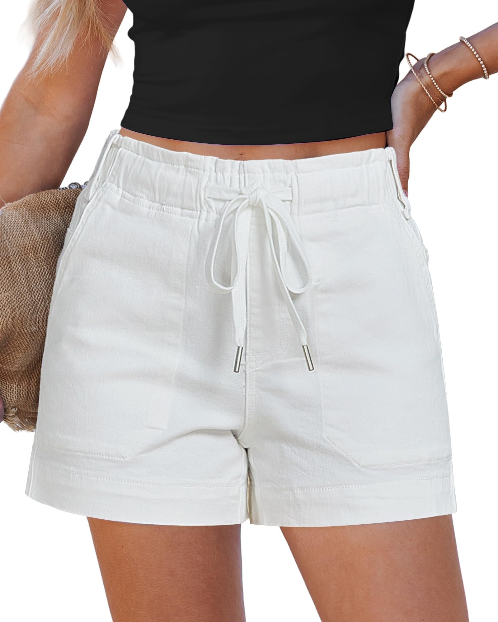Drawstring diplomacy at 8 a.m. — Lookbook Store LookbookStore Jean Shorts for Women High Waisted Drawstring Denim Shorts
