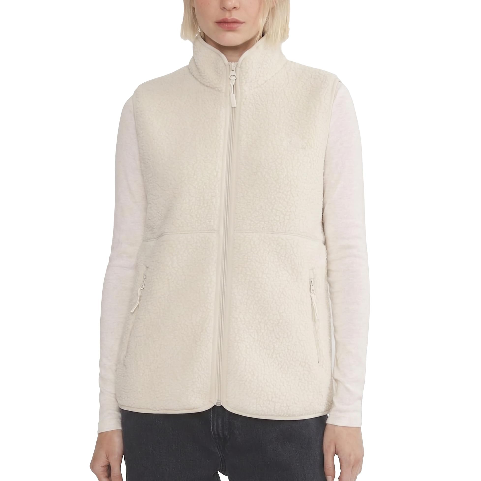 Black button and belt loops at the mid-rise waist — SeeLuNa Fuzzy Fleece Vest Women Sherpa Jacket Overcoat Warm Outwear Gilet